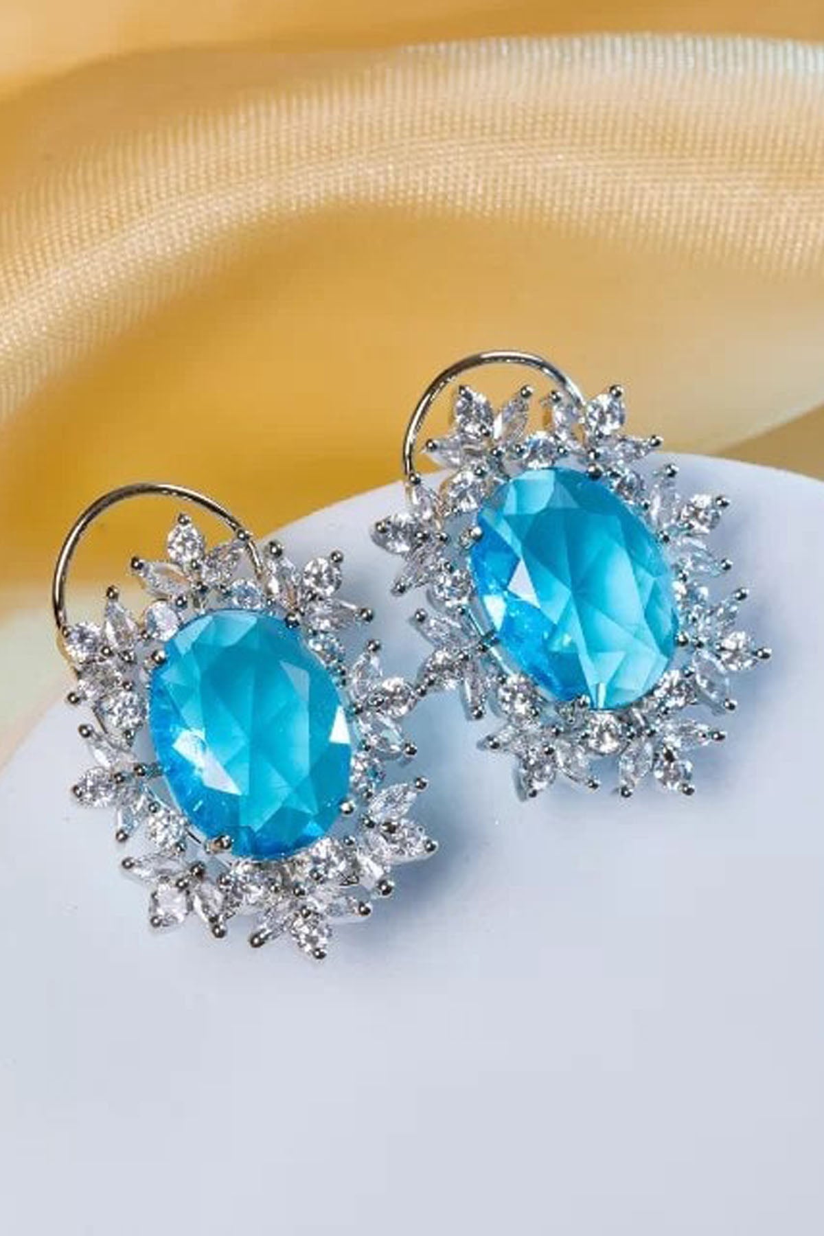 Aqua Oval Diamond Earrings