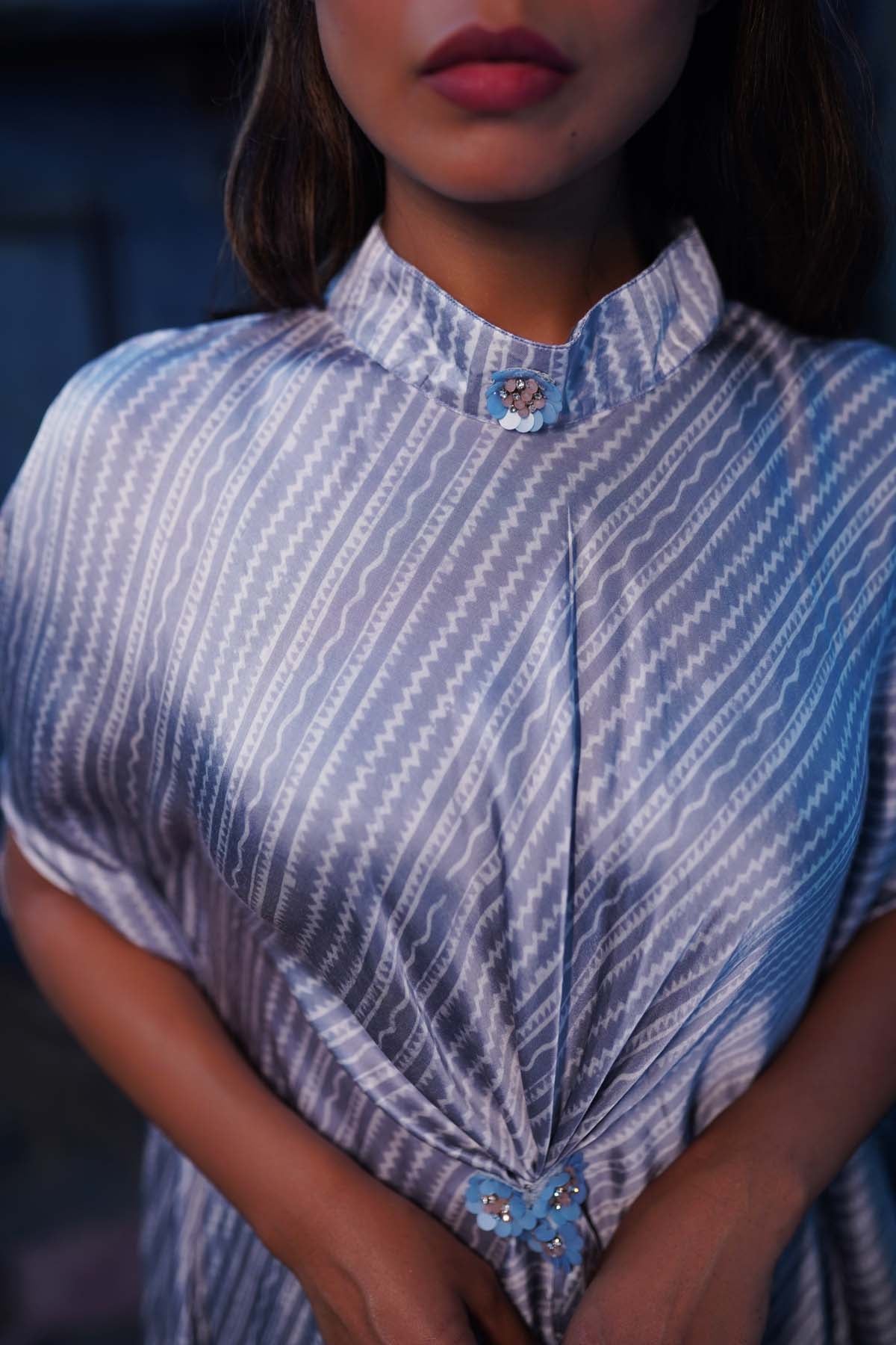 Asymmetrical Silk Stripe Print Dress
