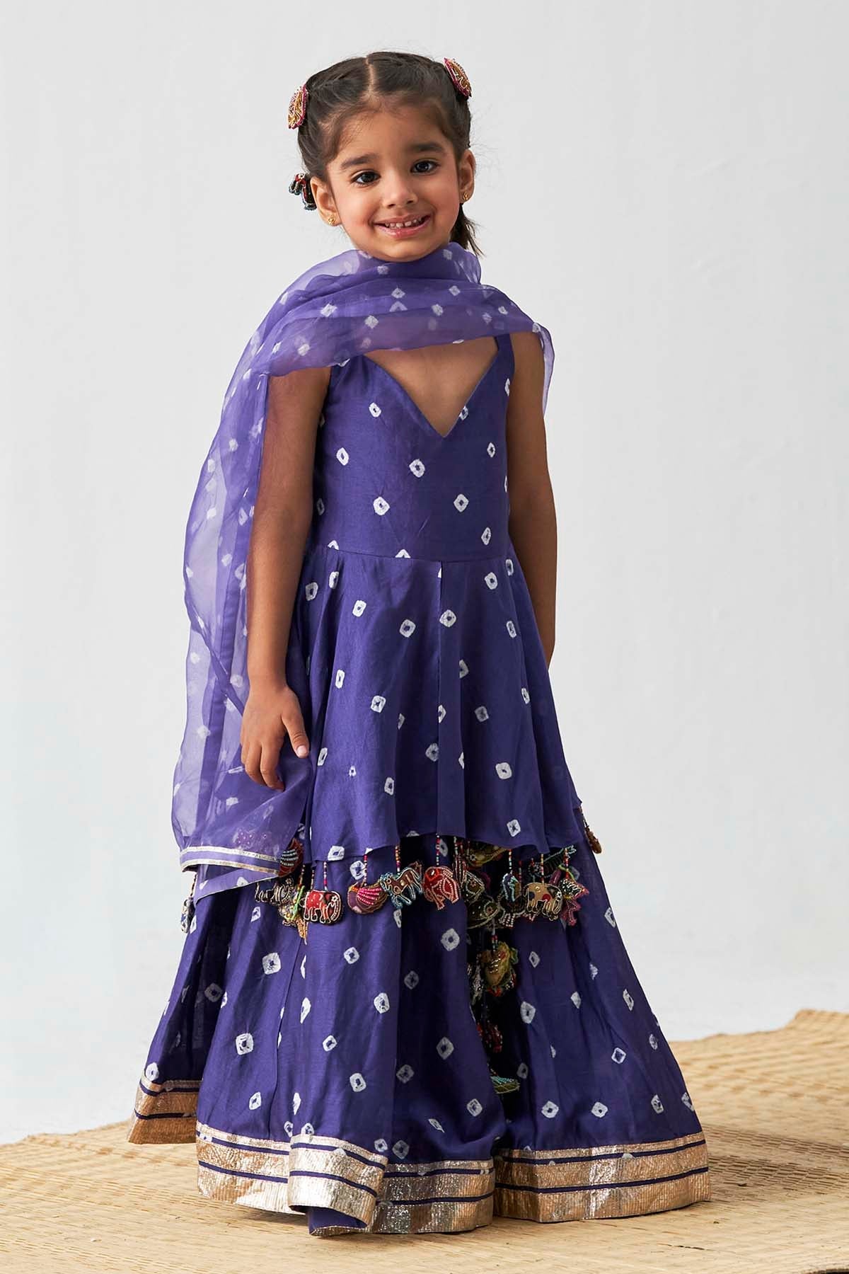 Designer ITRH Bandhani Kurta & Lehenga Set For Girls Available online at ScrollnShops