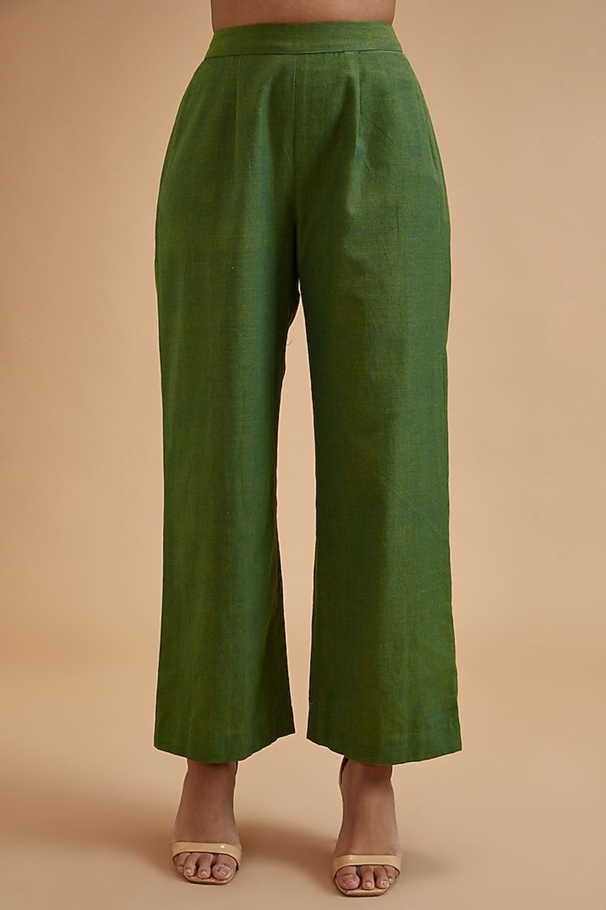 Basil Green Cotton Straight Pants