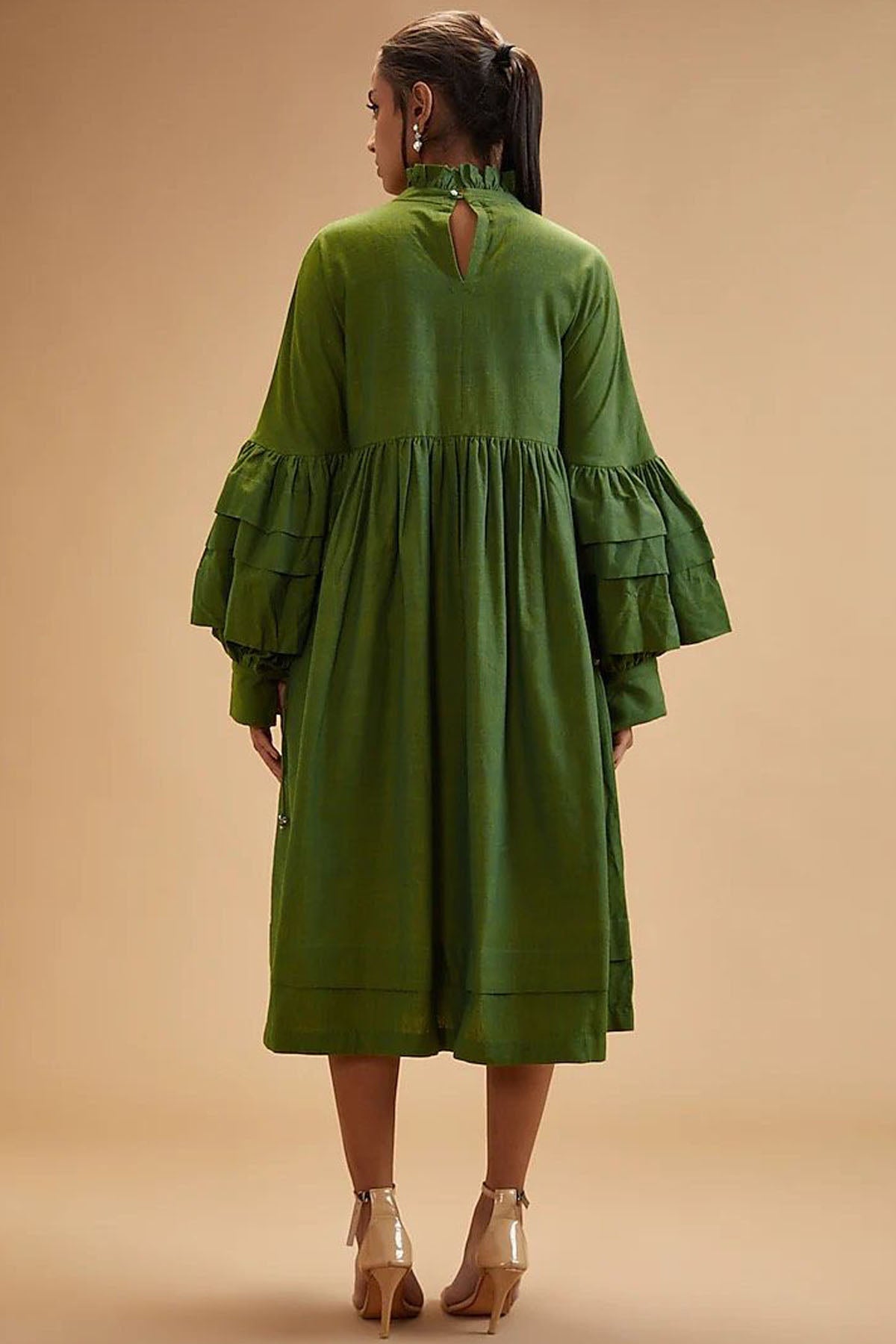 Basil Green Ruffled Collar Dress