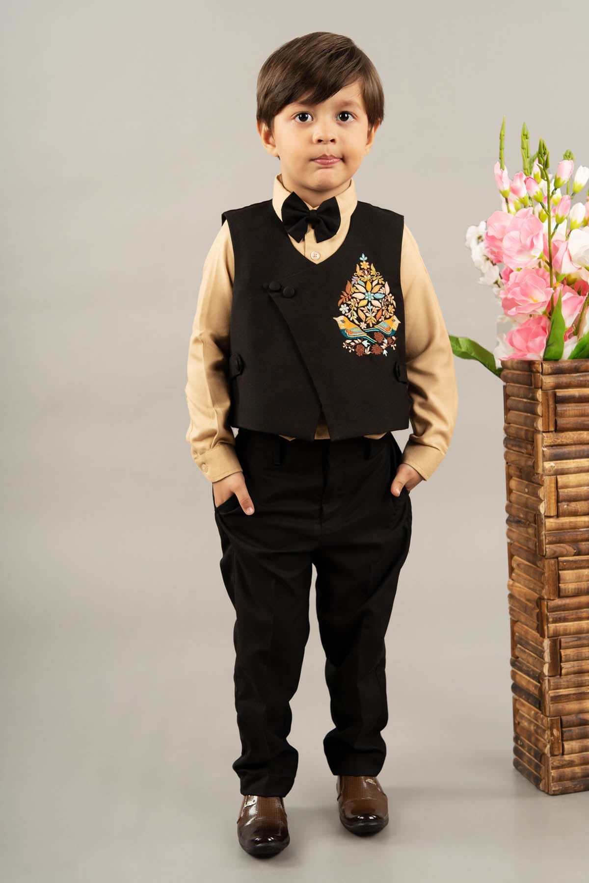 Designer Little Brats Bird Embroidered Suit For Kids Available online at ScrollnShops
