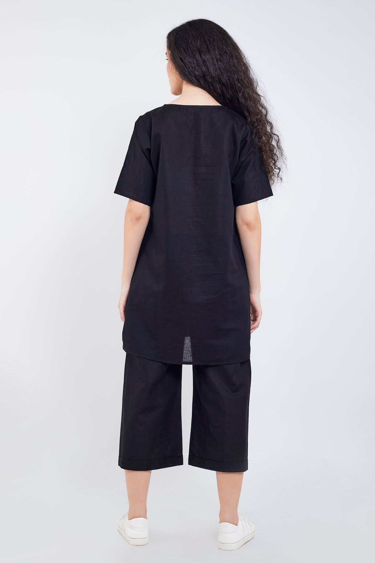 Black Cotton Linen Tunic Set