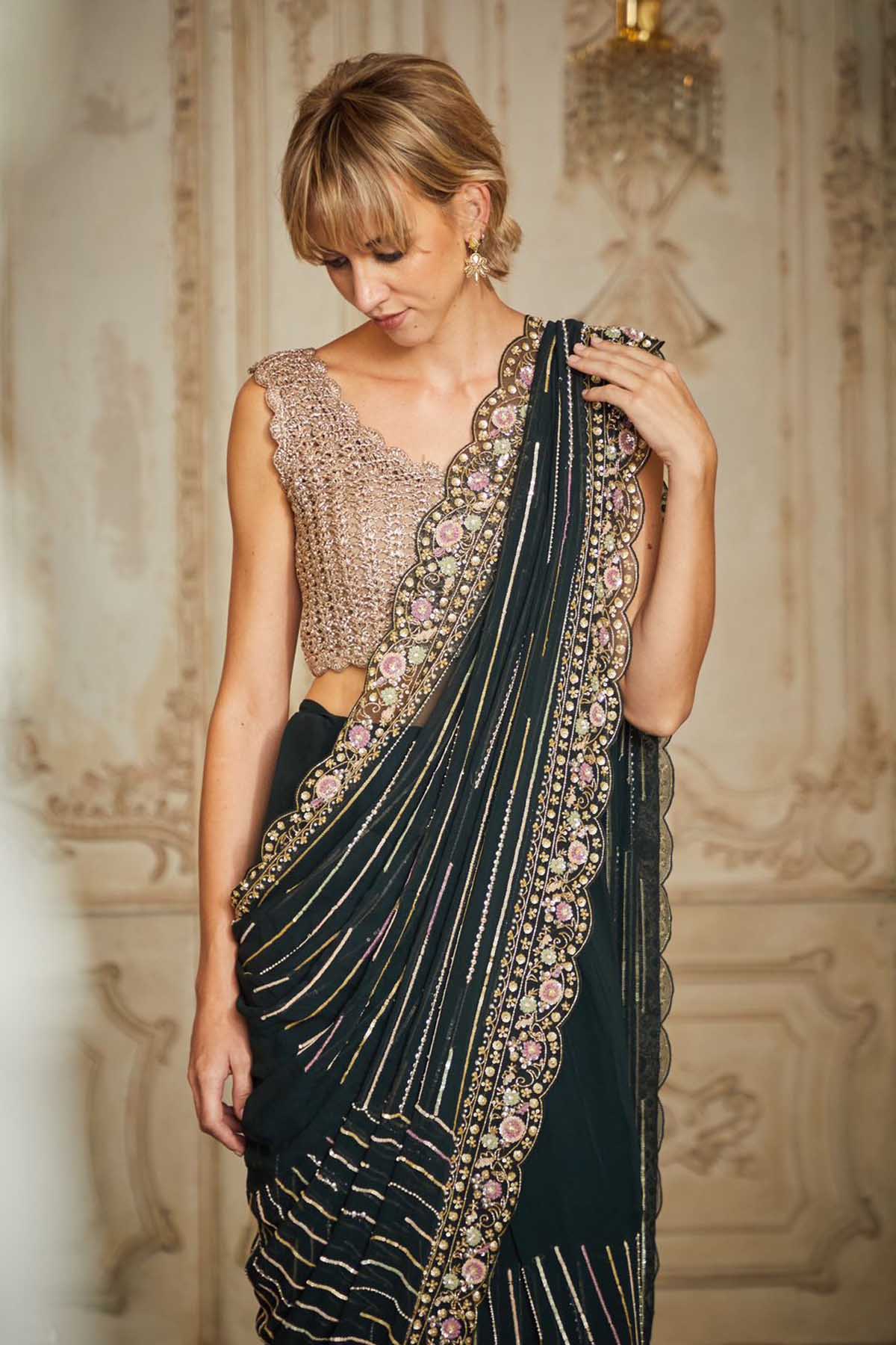 Black Silk Embroidered Saree