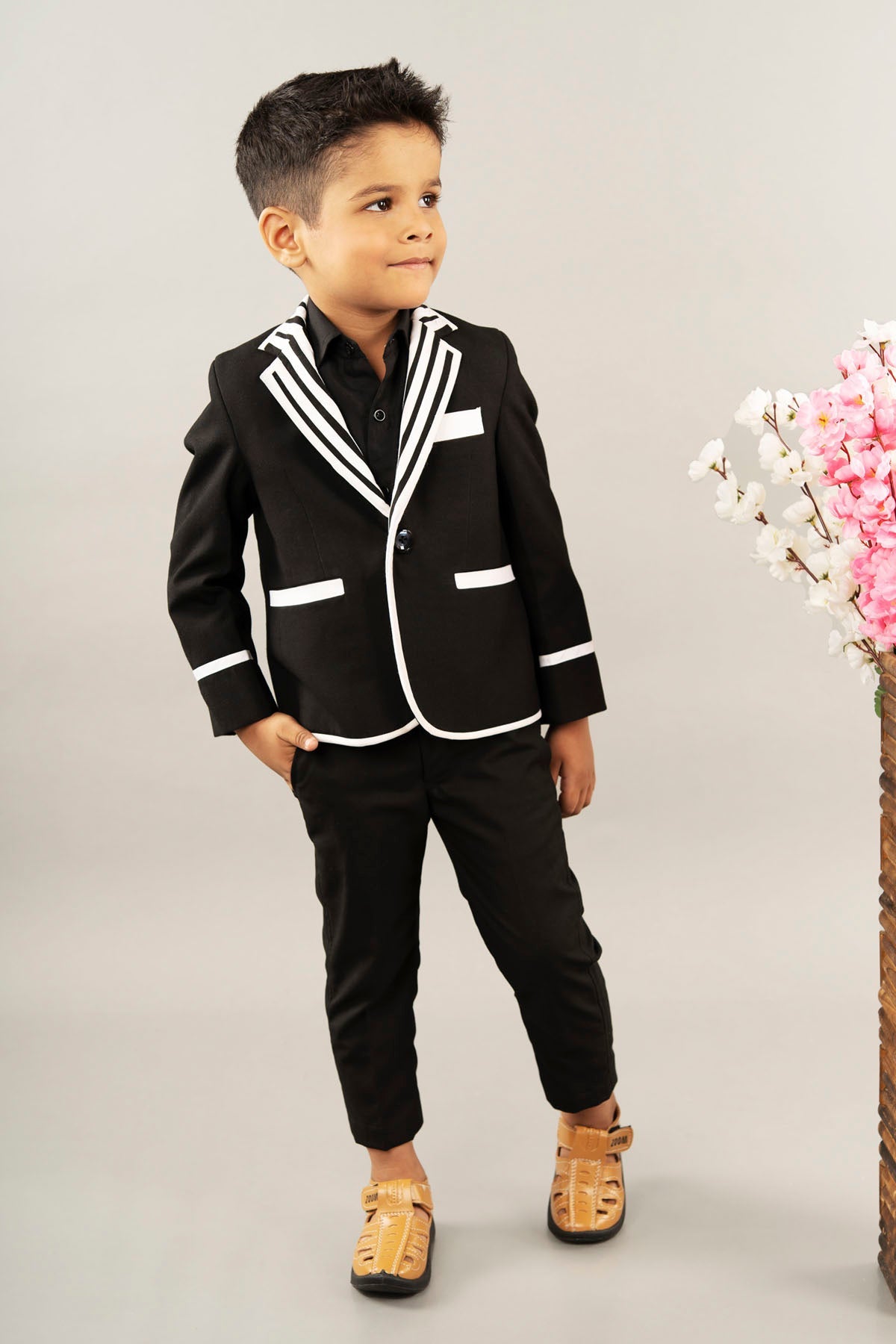 Designer Little Brats Black Contrast Stripe Suit For Kids Available online at ScrollnShops