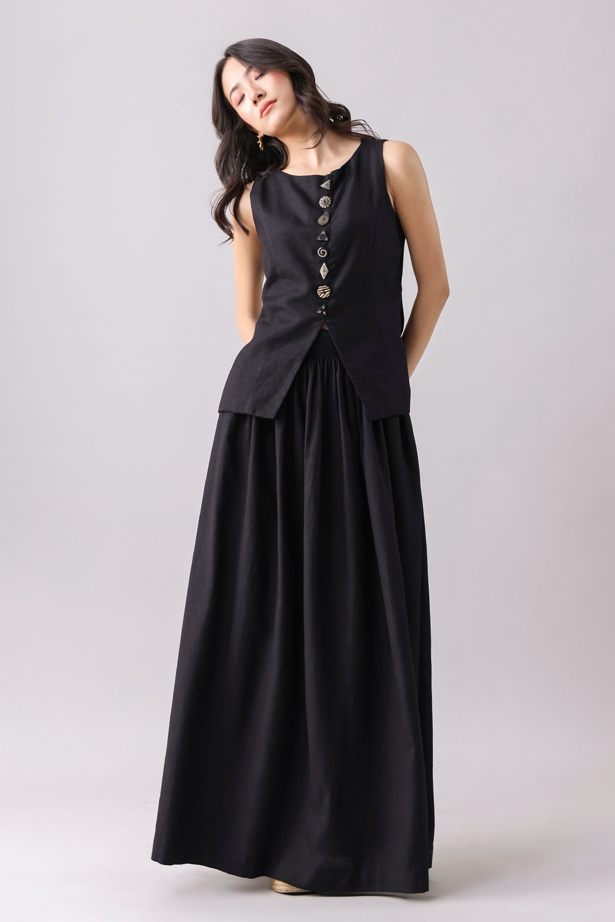Buy Black Waistcoat & Gathered Skirt by Why Look West for women online at ScrollnShops