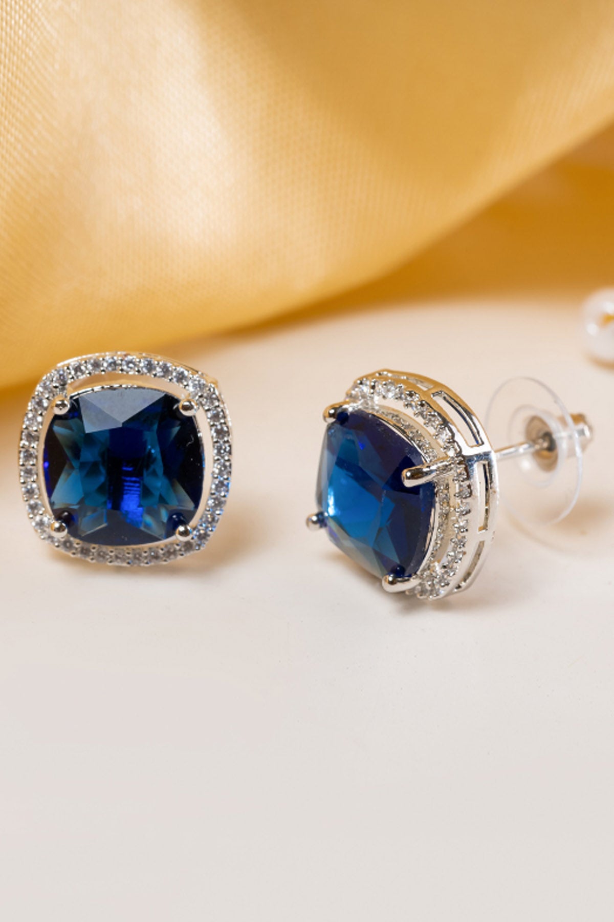Blue Square American Diamond Earrings