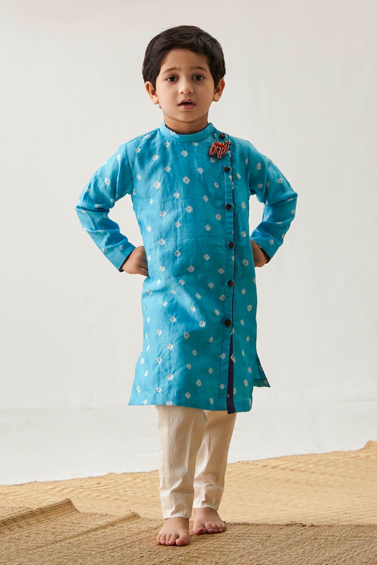 Designer ITRH Blue Angrakha Style Kurta Set For Boys Available online at ScrollnShops