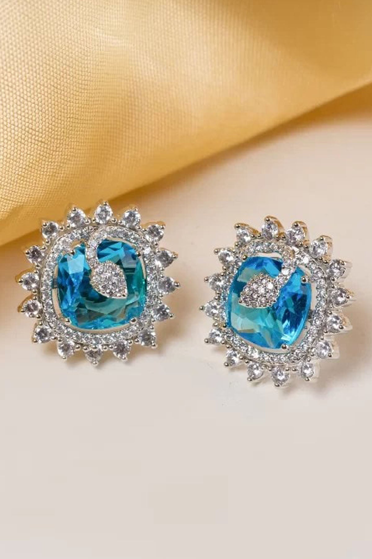 Blue Crystal Stud Earrings of Brand Putstyle Available online at ScrollnShops