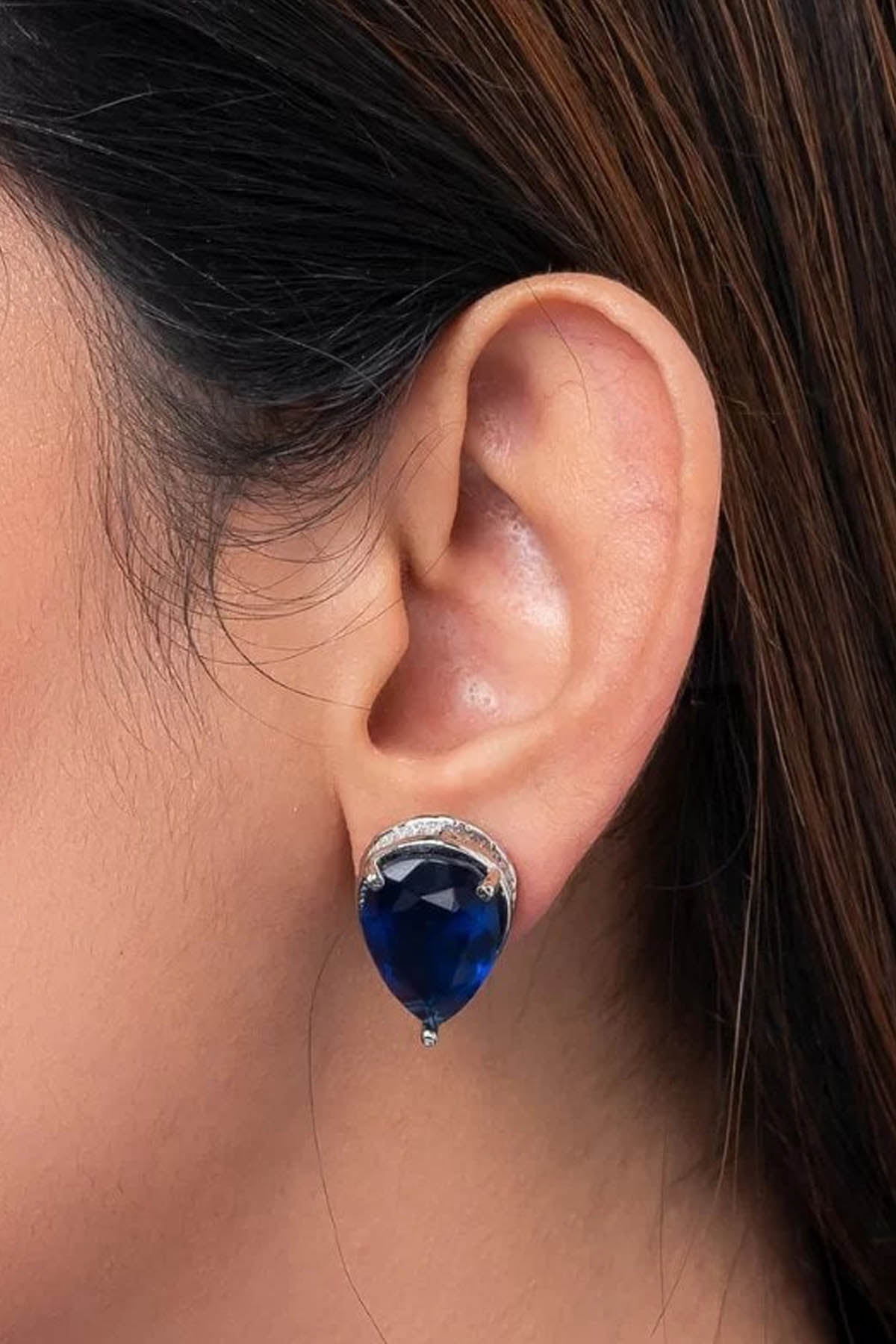 Blue Diamond Leaf Shape Studs of Brand Putstyle Available online at ScrollnShops