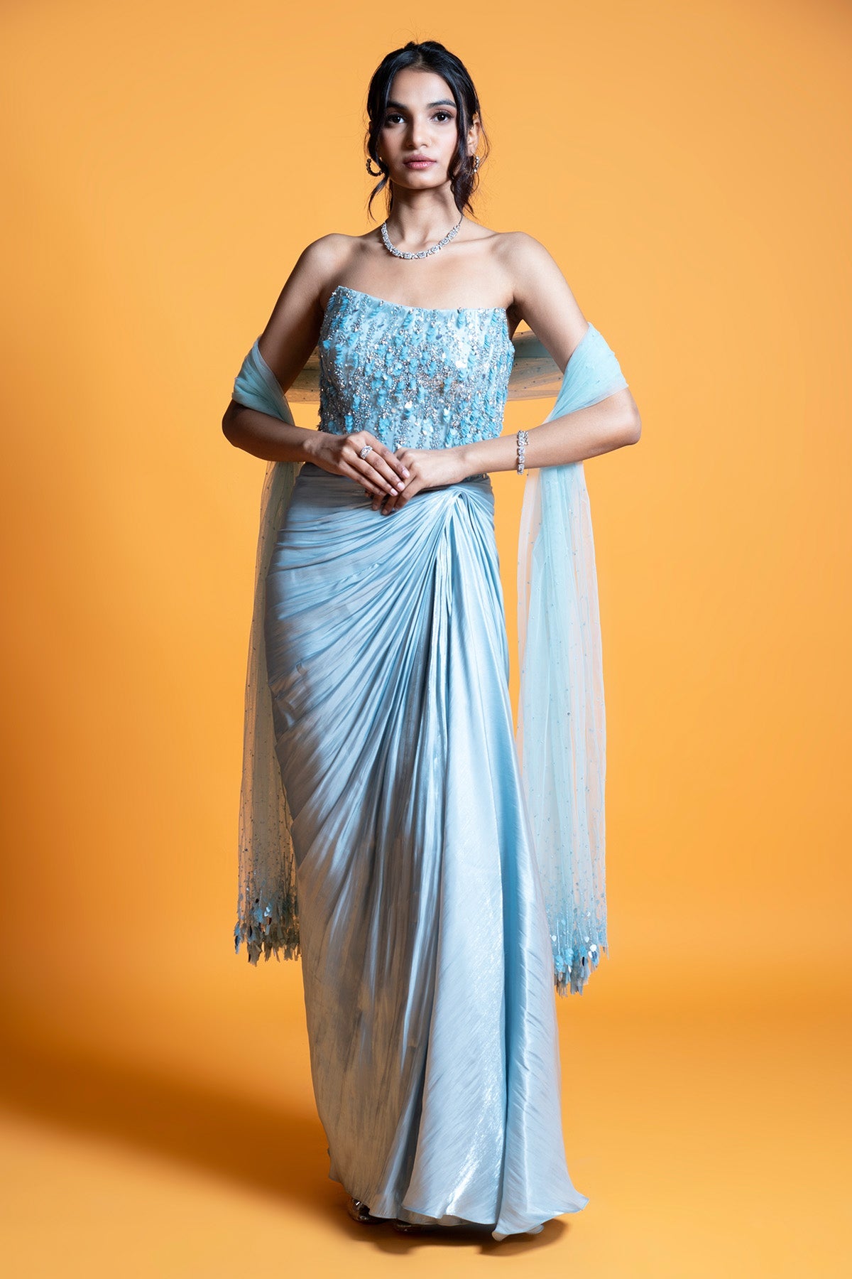 Buy Blue Embellished Gown & Dupatta by Smita Shrinivas for women online at ScrollnShops