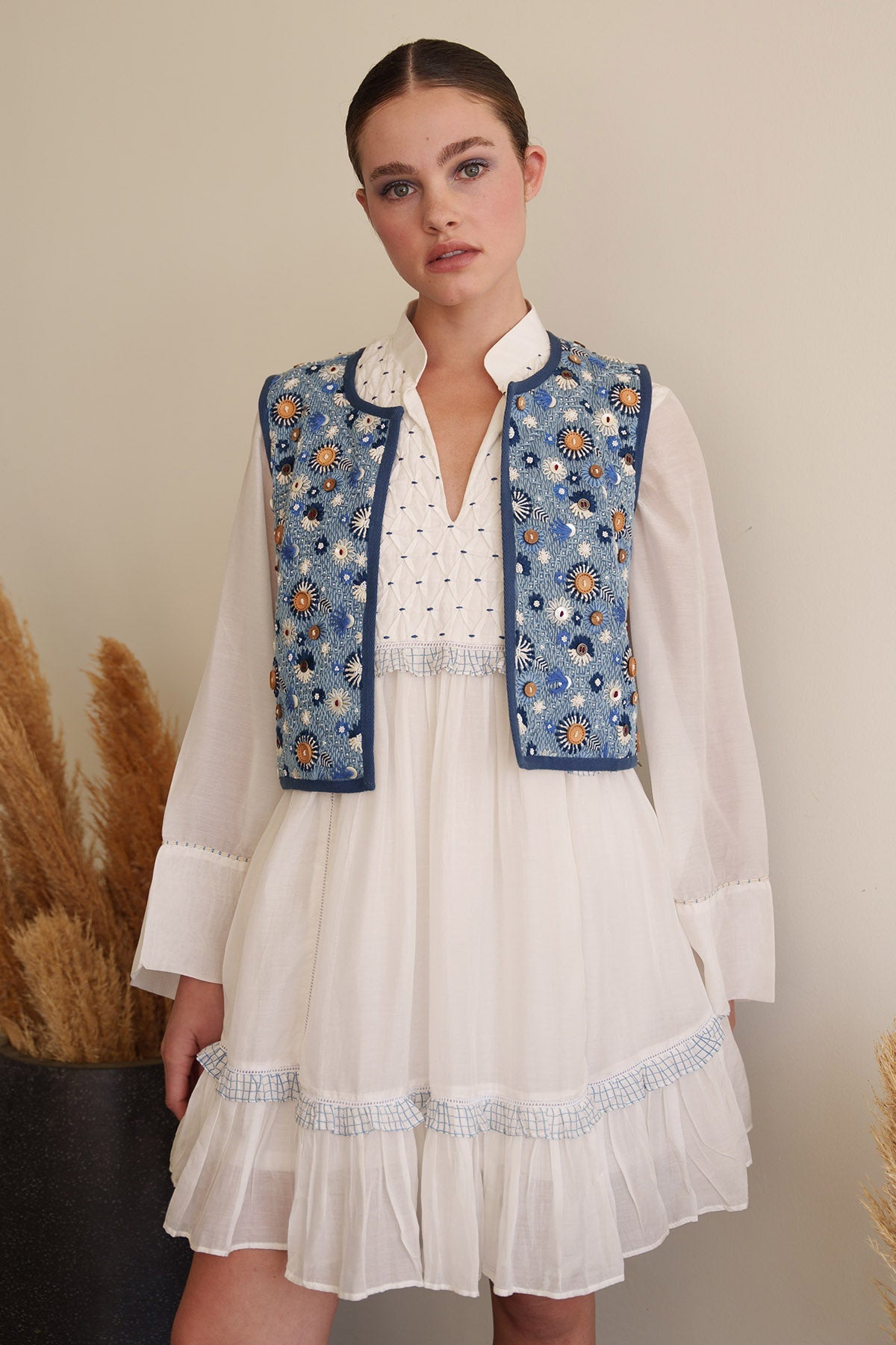 Buy Blue Kantha Embroidered Coat by Shruti Sancheti for women online at ScrollnShops