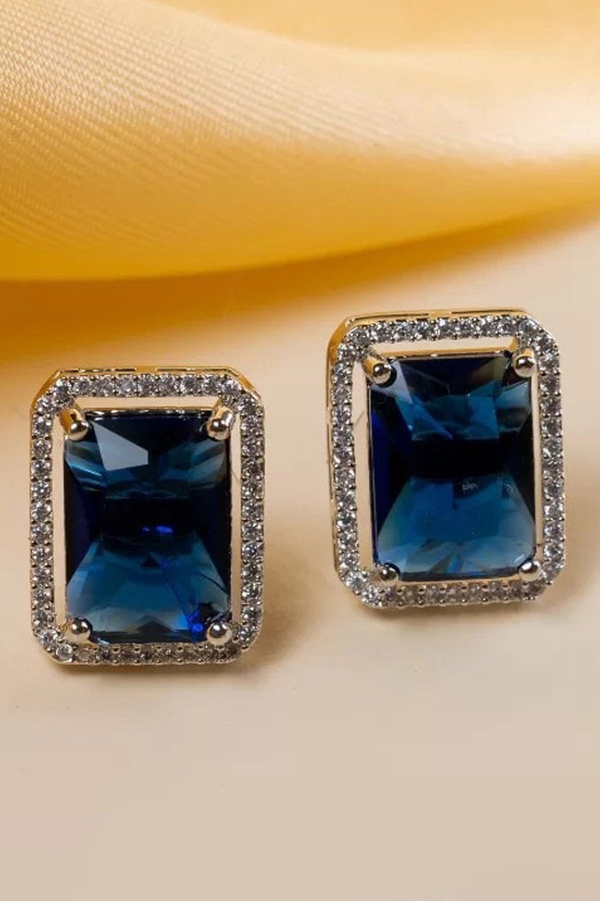 Blue Rectangle Diamond Studs of Brand Putstyle Available online at ScrollnShops