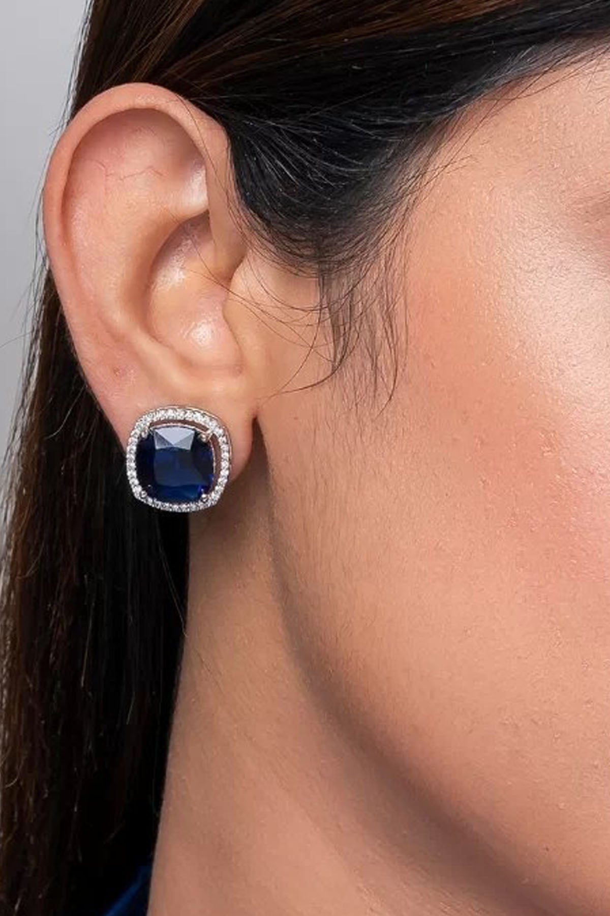 Blue Square American Diamond Earrings of Brand Putstyle Available online at ScrollnShops