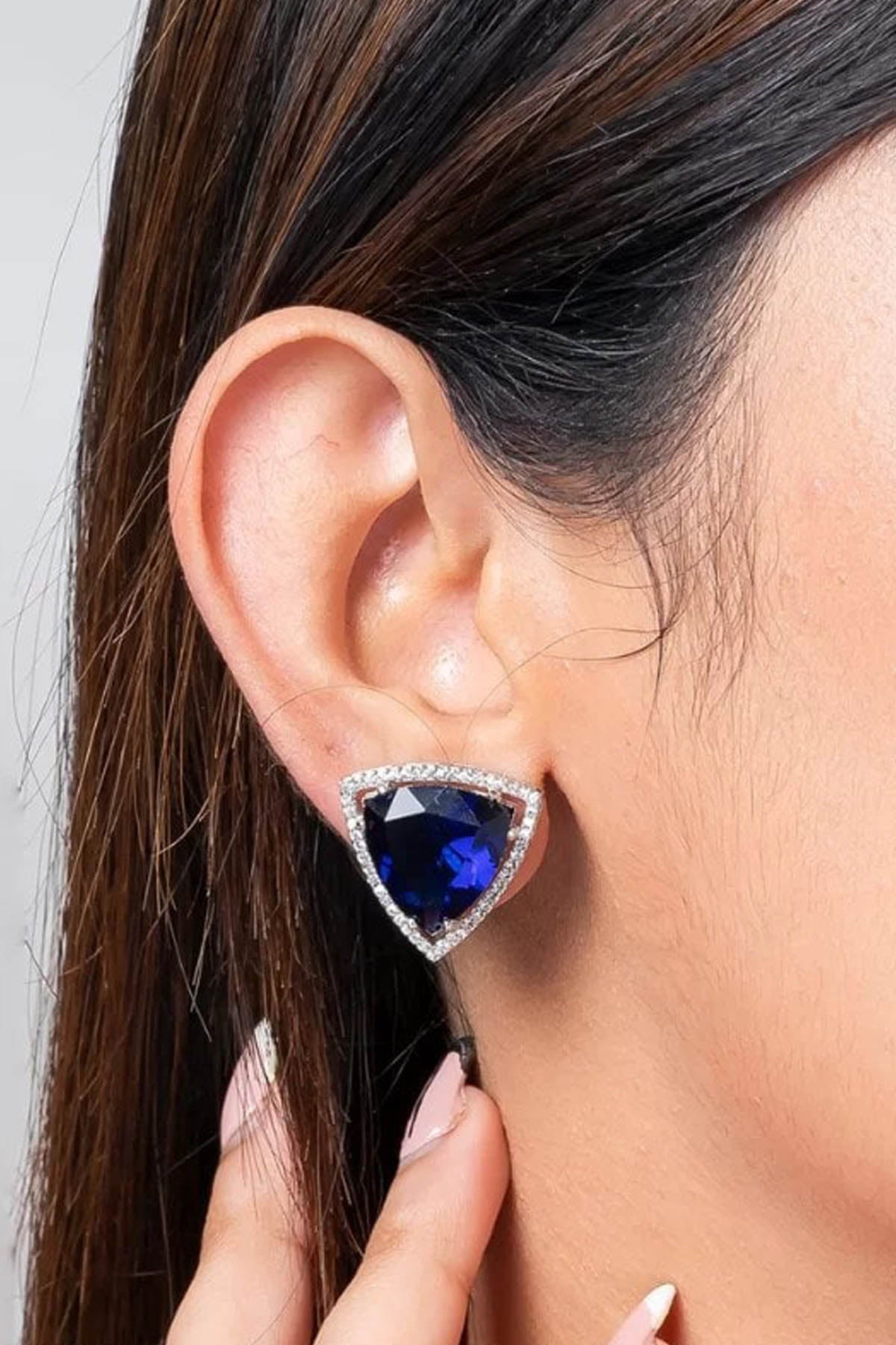 Blue Triangle Diamond Studs of Brand Putstyle Available online at ScrollnShops