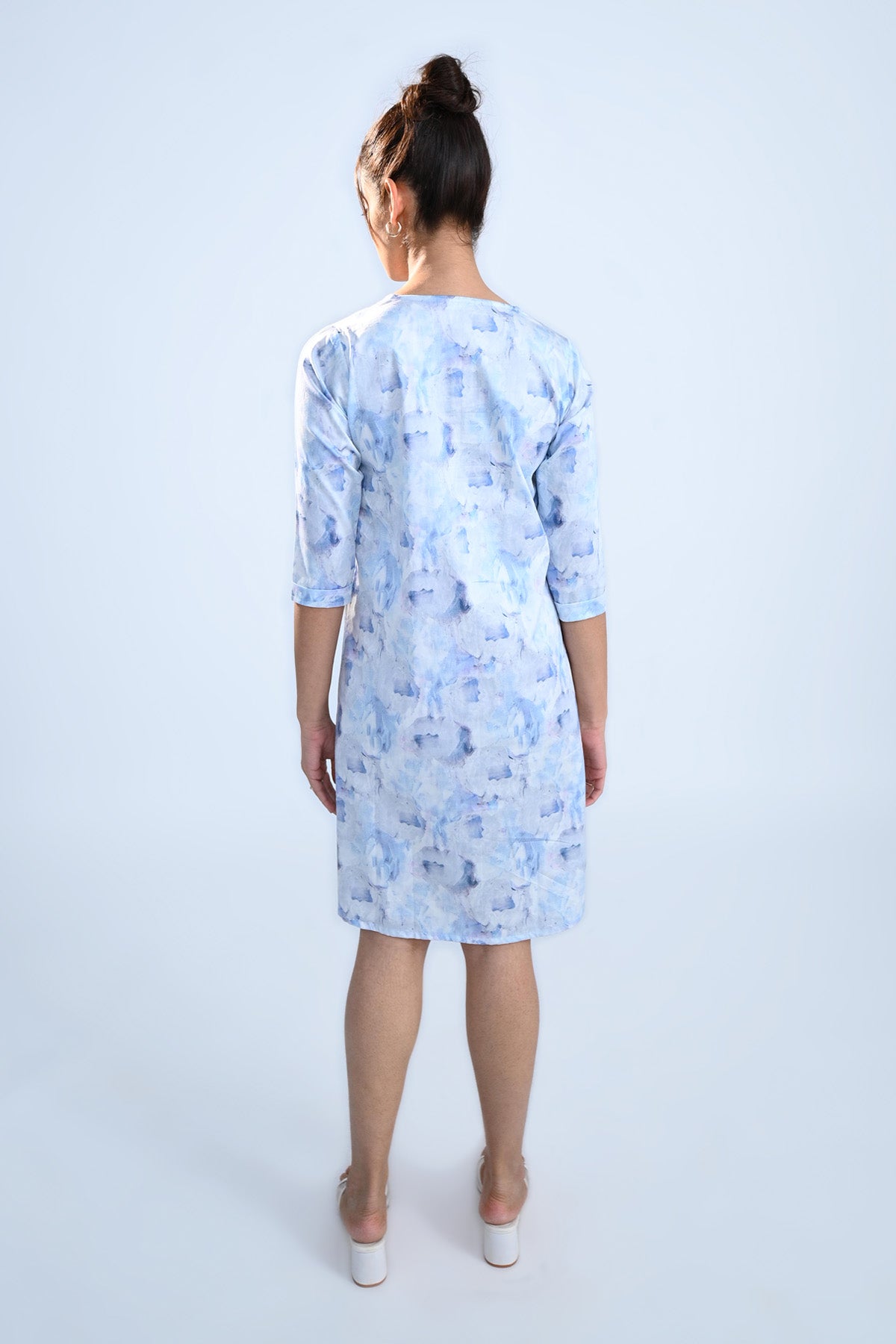 Blue & White Printed A-Line Dress