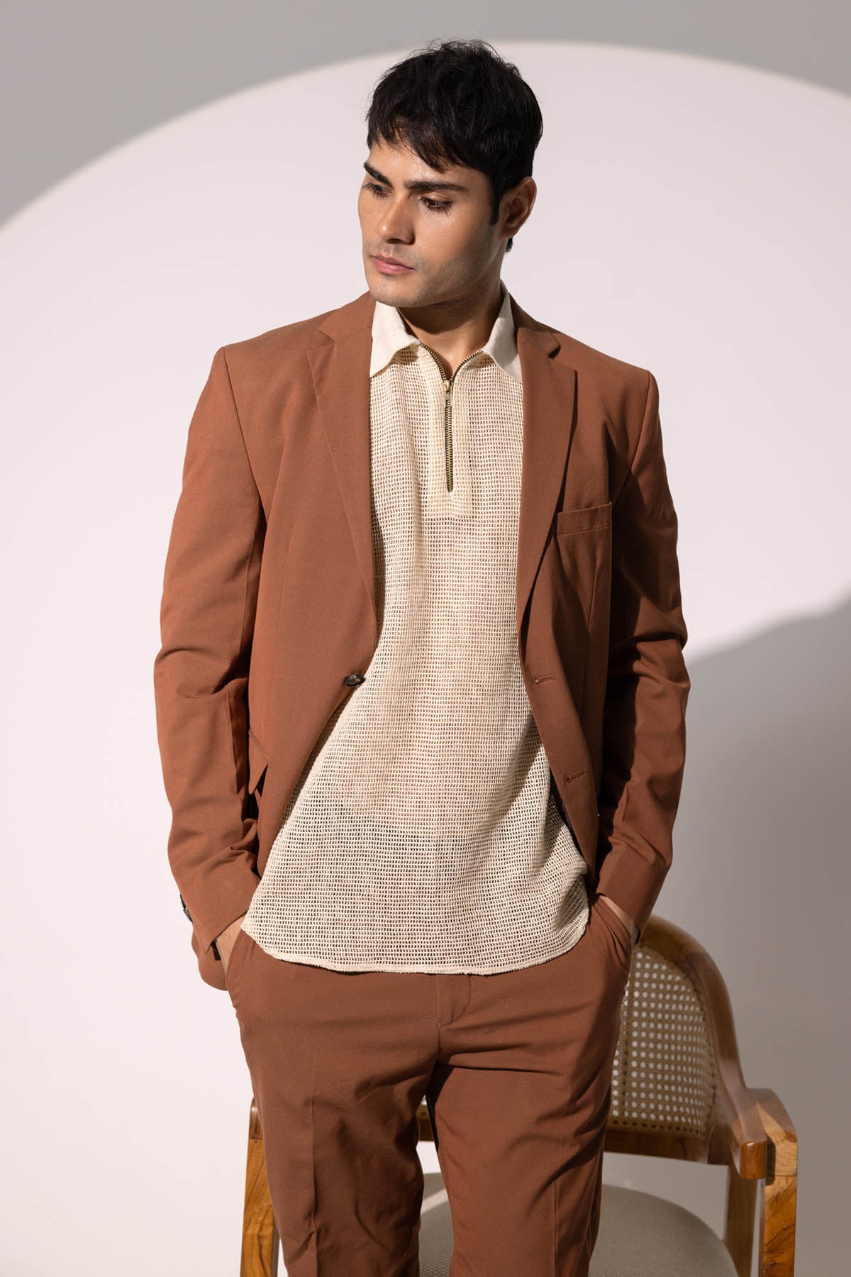 Brown Imported Crepe Blazer