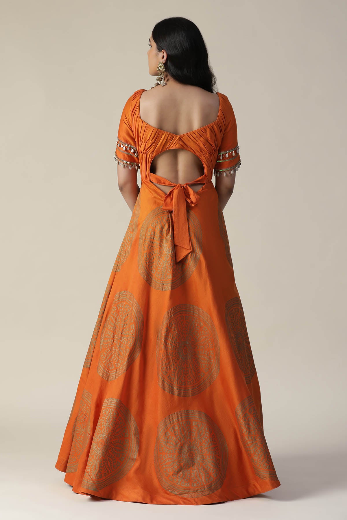 Burnt Orange Foil Print Gown