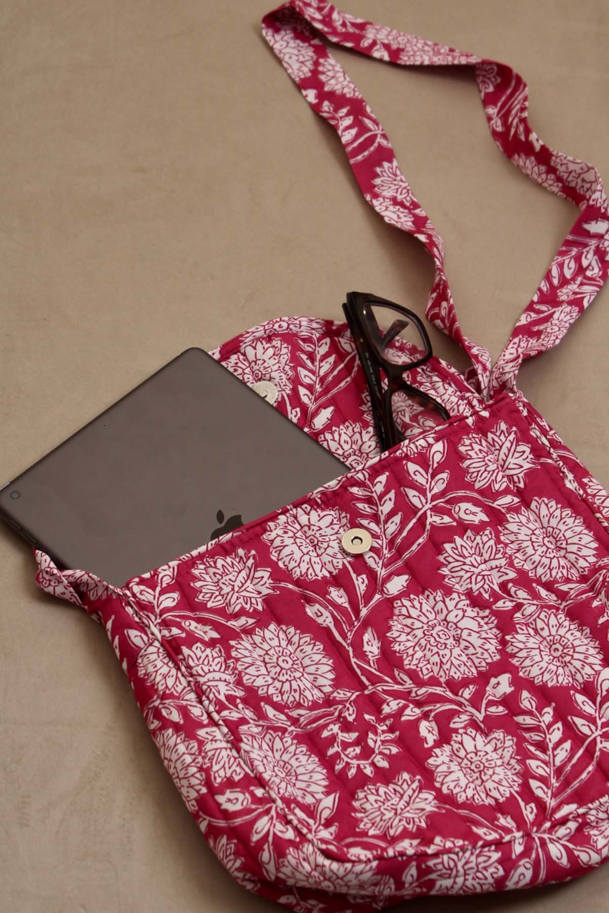 Cherry Pink Floral Crossbody Bag