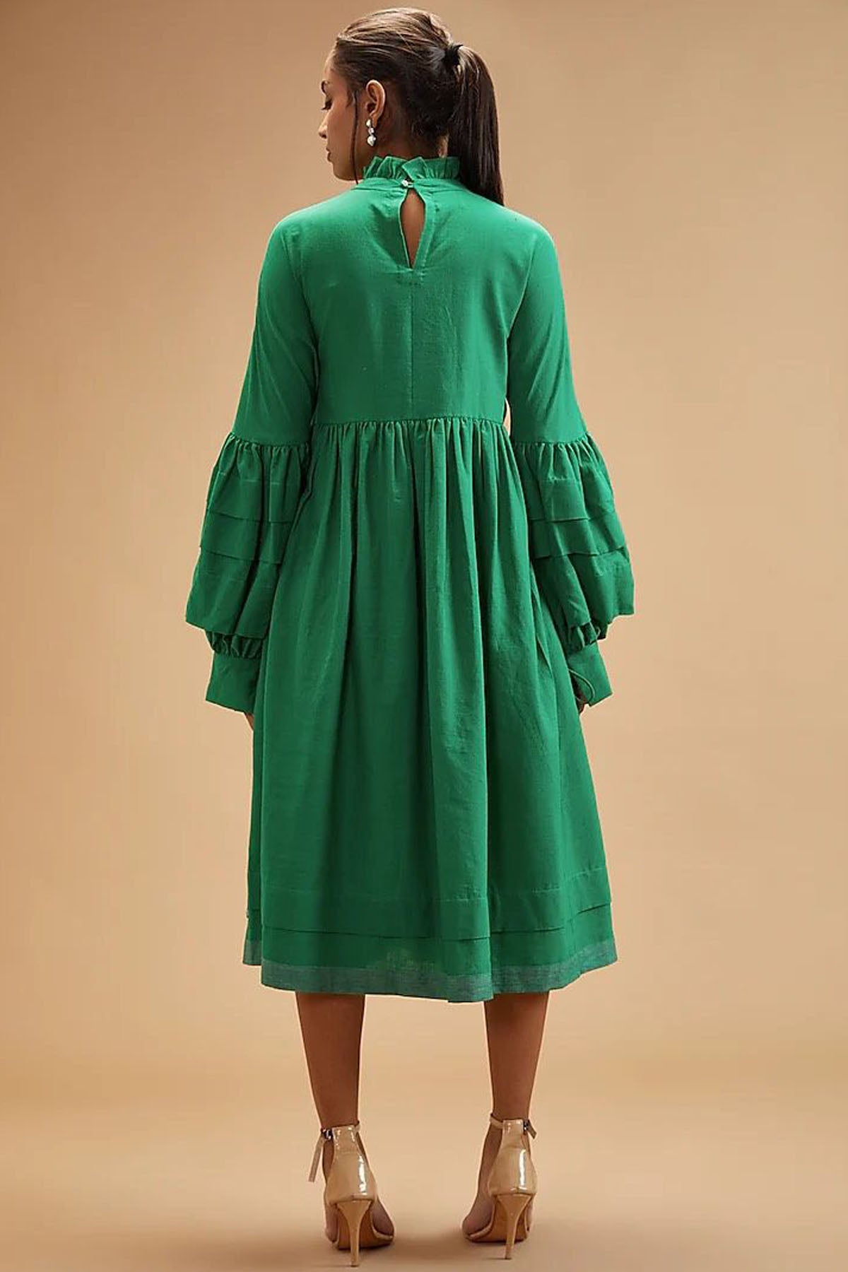 Clara Green Ruffled Collar Dress
