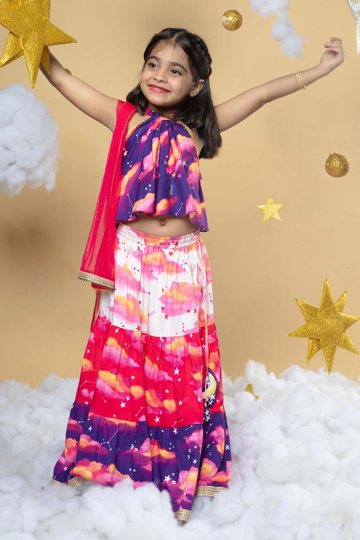 Designer Little Shiro Clouds Printed Lehenga Set For Kids Available online at ScrollnShops