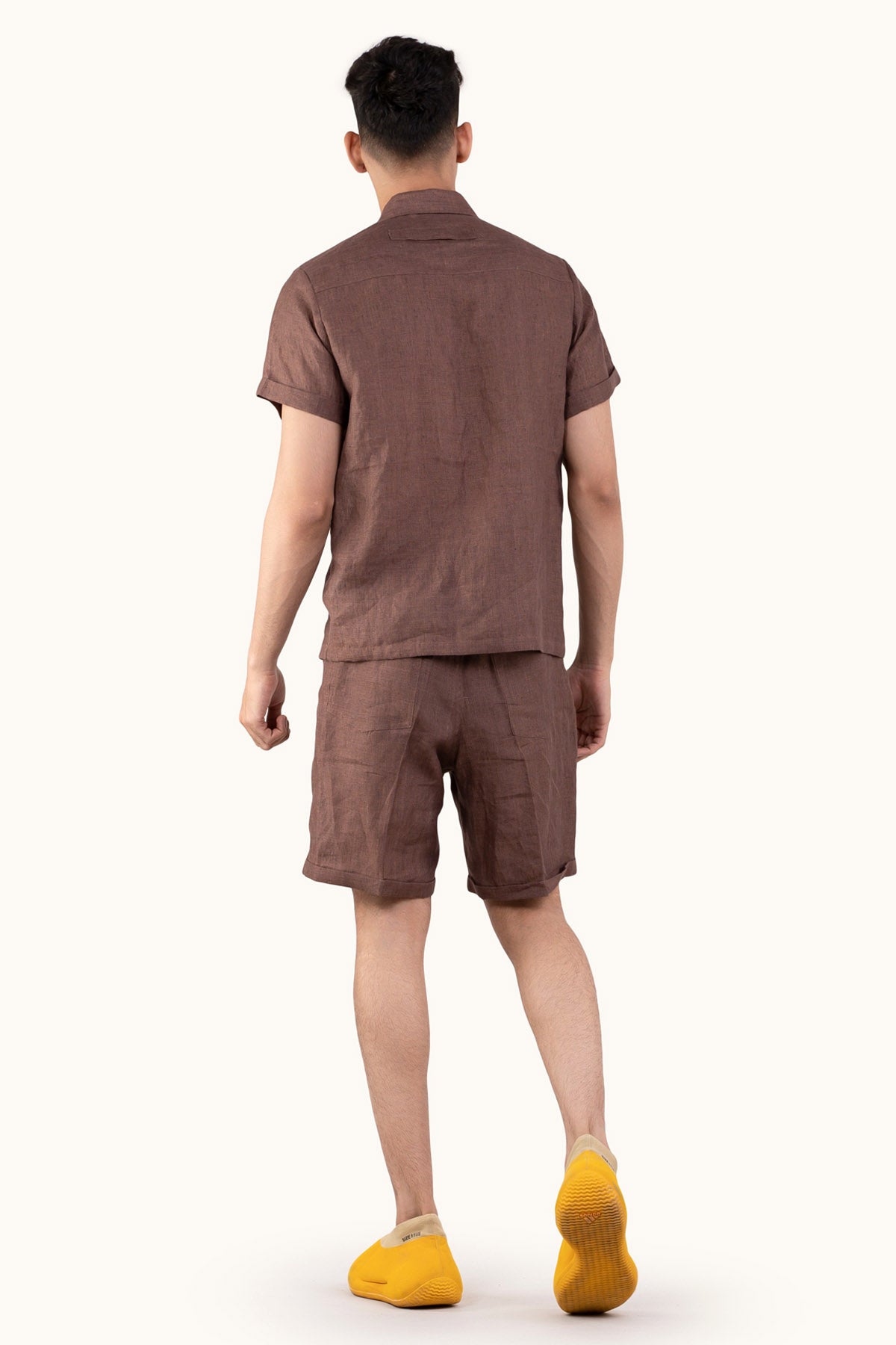 Cognac Linen Shirt & Shorts Set