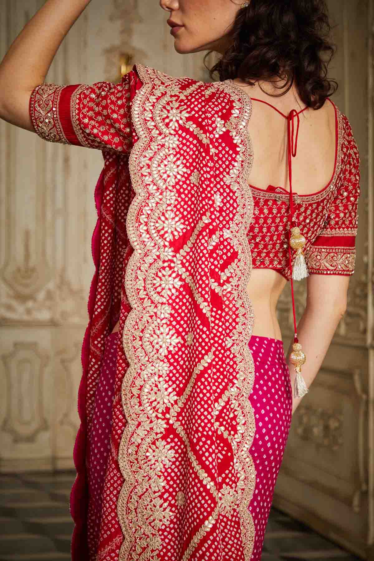 Pink & Red Silk Saree