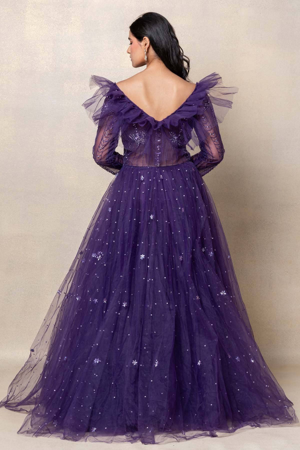 Deep Purple Sequins Net Gown