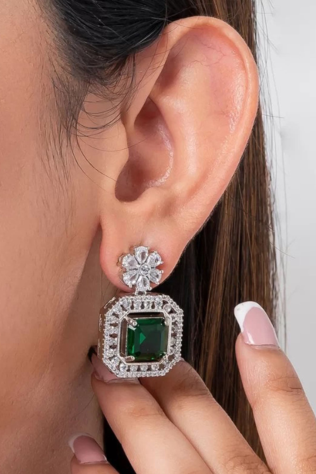 Emerald Diamond Drop Earrings of Brand Putstyle Available online at ScrollnShops