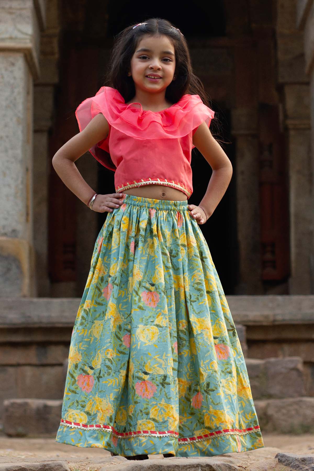 Designer ViYa Floral Cotton Lehenga Set For Kids (Boys & Girls) Available online at ScrollnShops