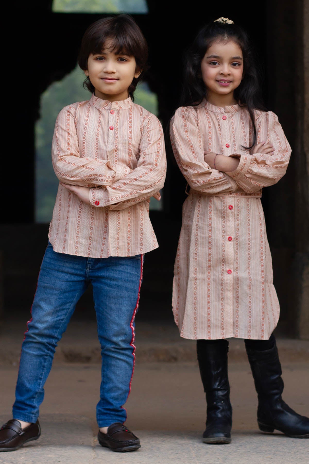 Designer ViYa Floral Print Cotton Siblings Set For Kids (Boys & Girls) Available online at ScrollnShops