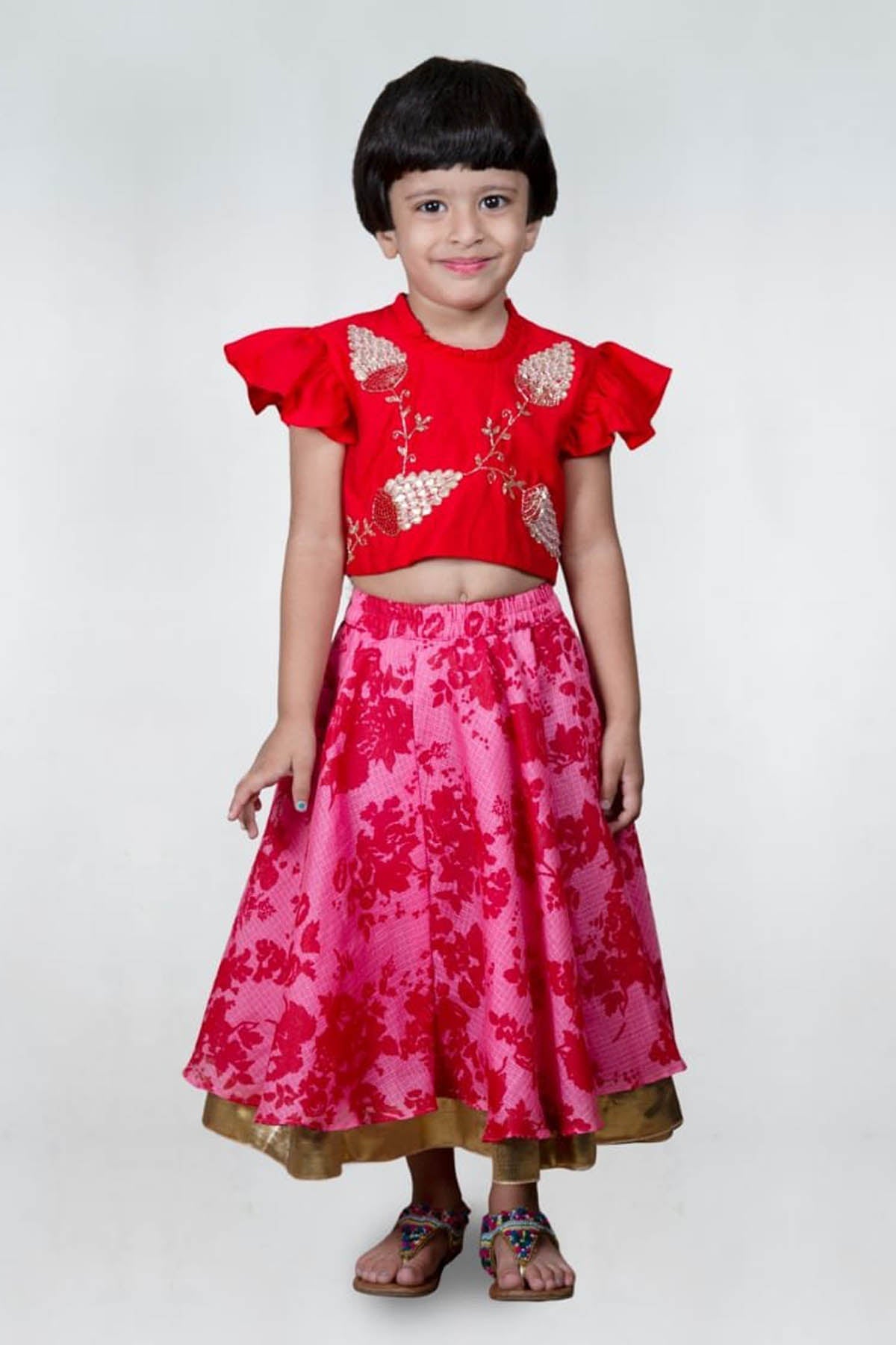 Designer Little Brats Floral Printed Ghagara Set For Kids Available online at ScrollnShops