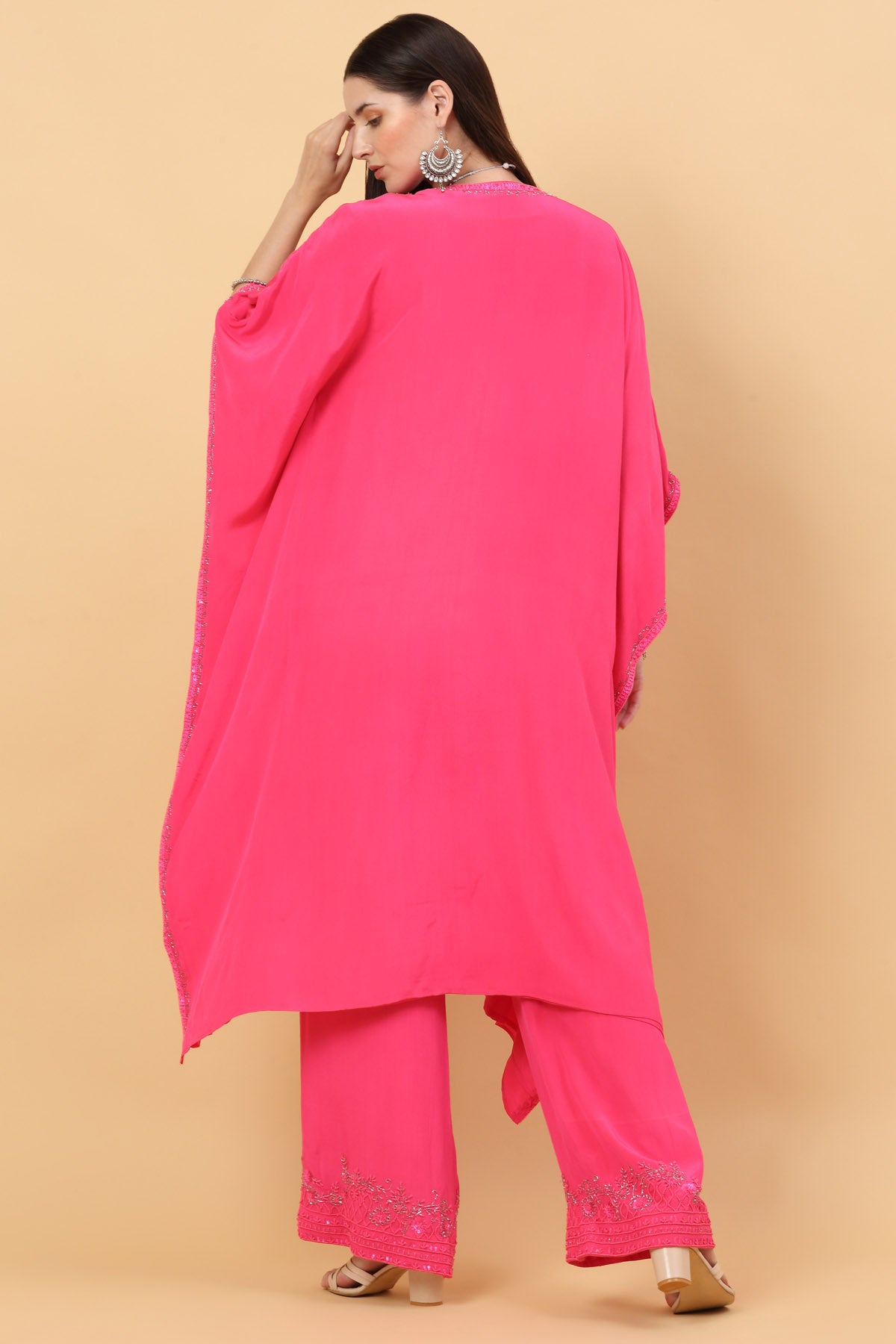 Fuchsia Pink Sequins Kaftan Set