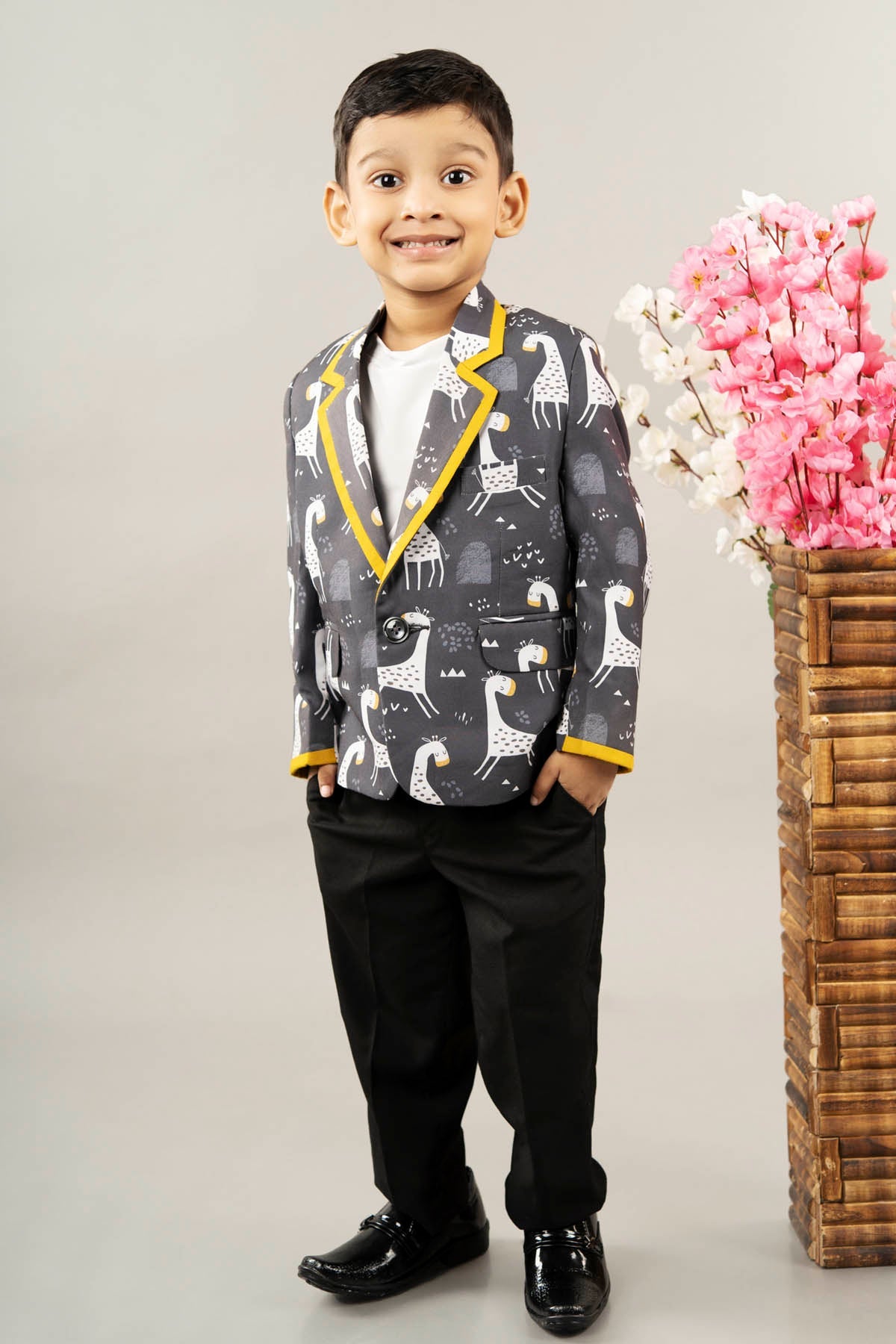 Designer Little Brats Giraffe printed Blazer For Kids Available online at ScrollnShops