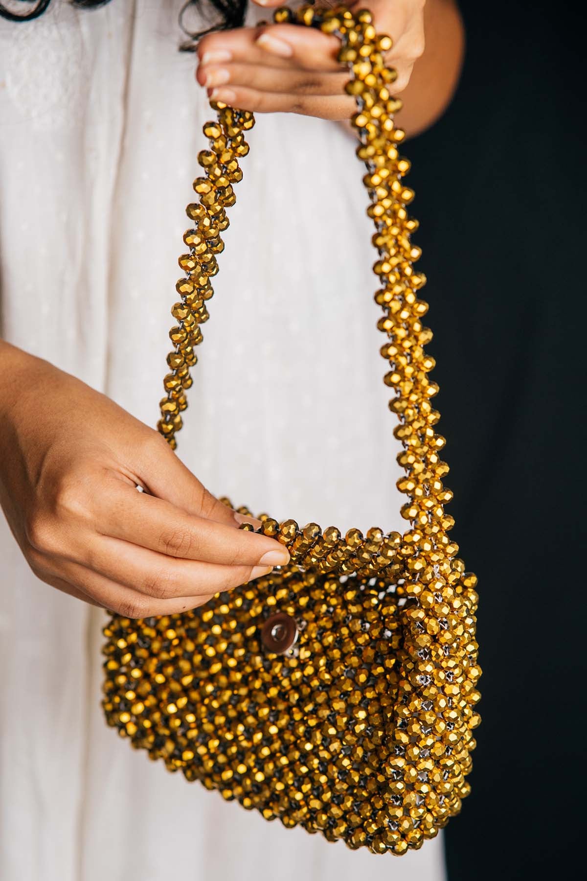 Gold Crystal Beads Shoulder Bag