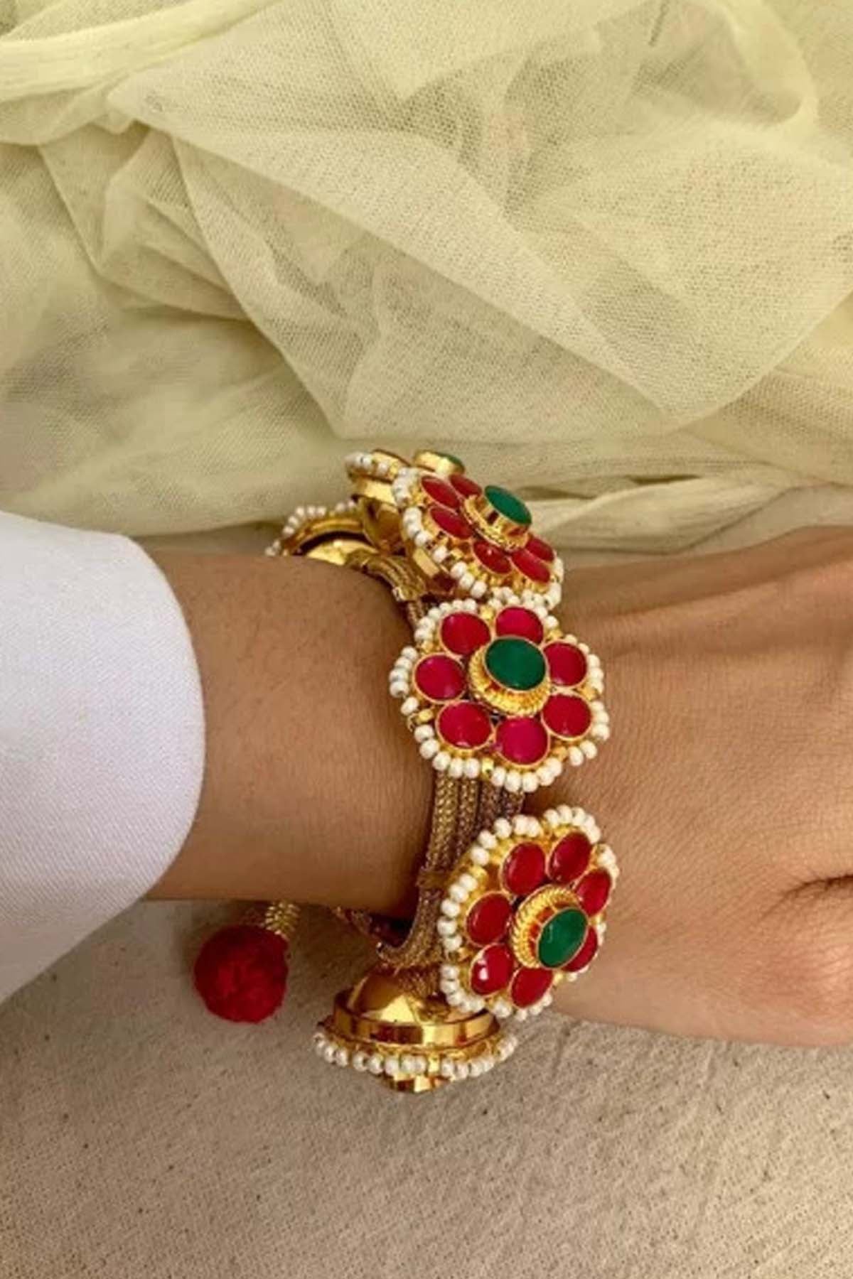 Gold Plated Ruby Kundan Bracelet