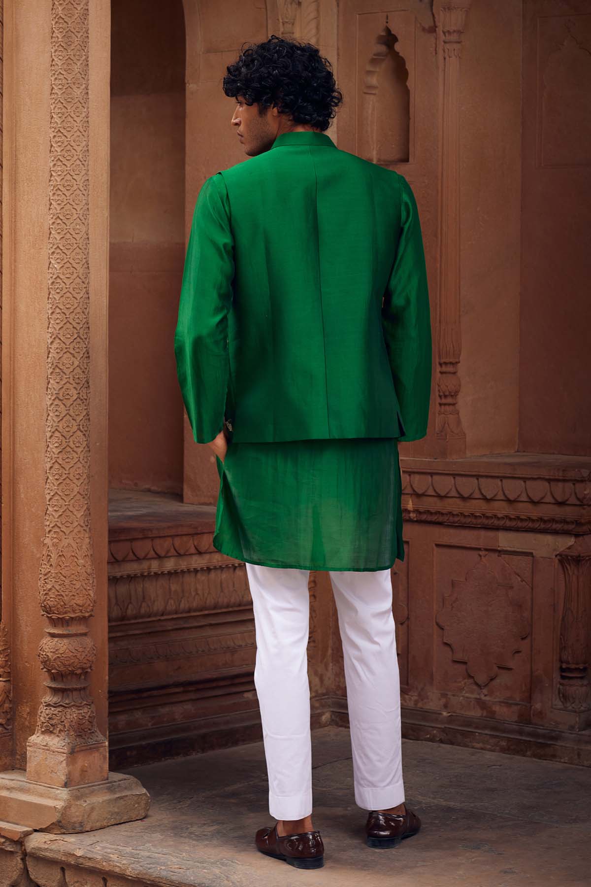 Green Chanderi Silk Bandi Set