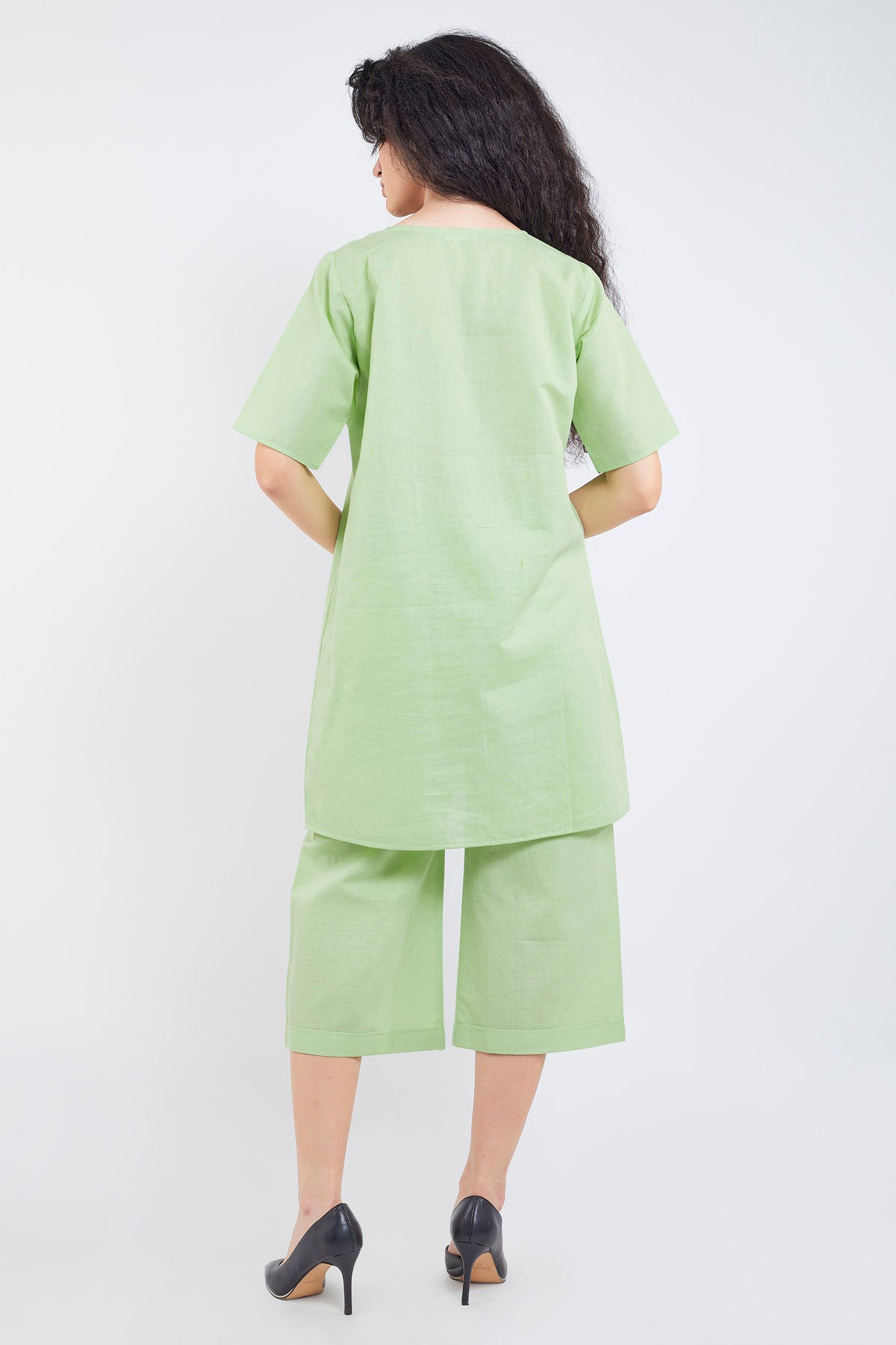 Green Cotton Linen Tunic Set