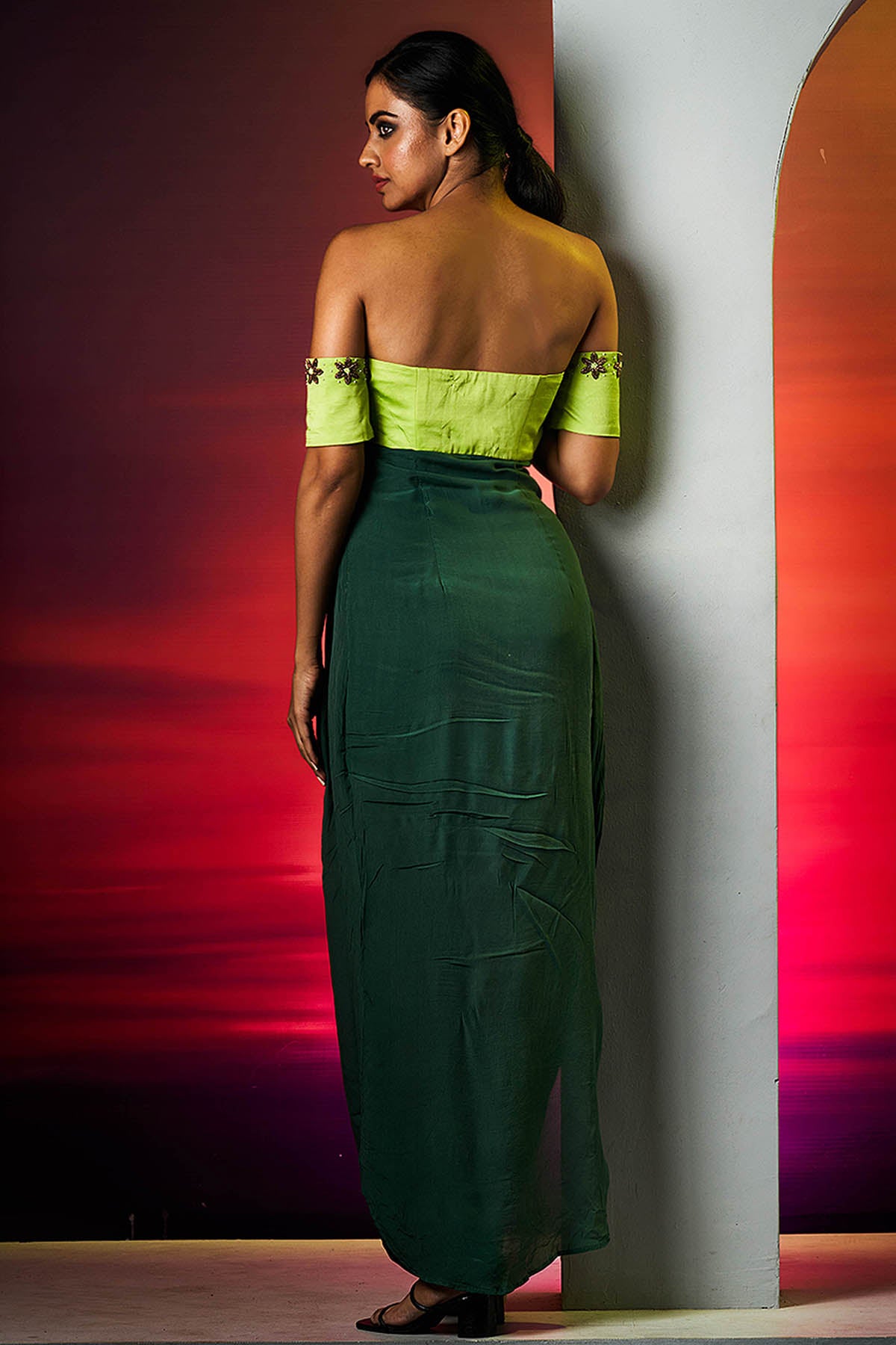 Green Indo-Western Drape Dress