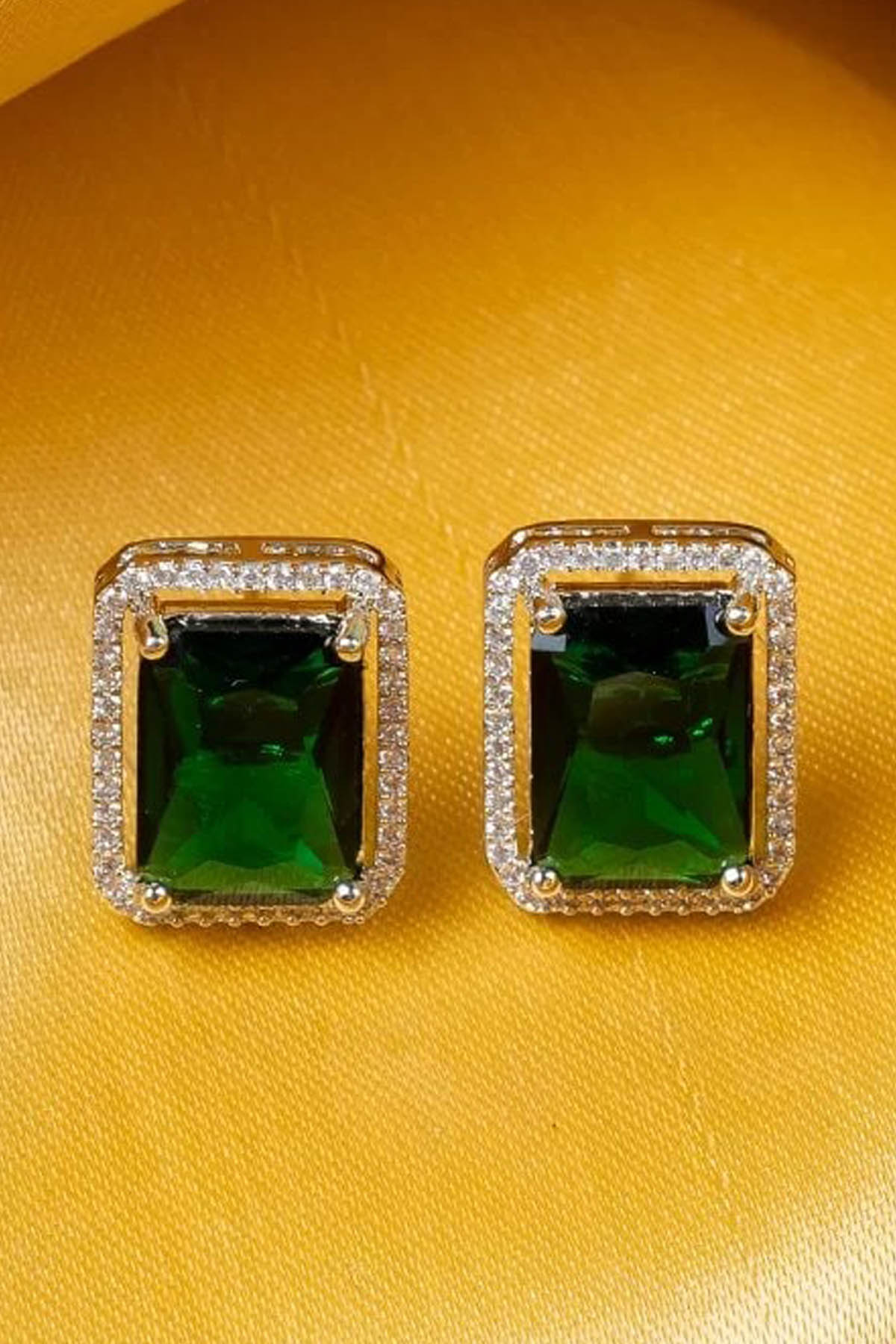 Green Rectangle Diamond Studs