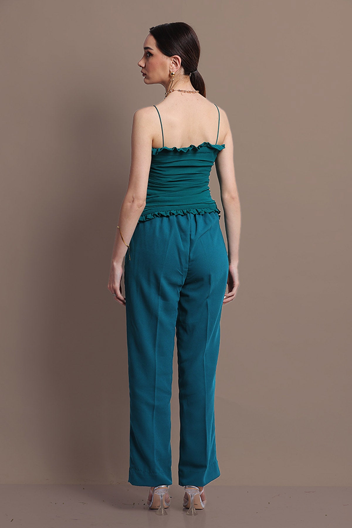 Green Ruched Top & Trouser Set