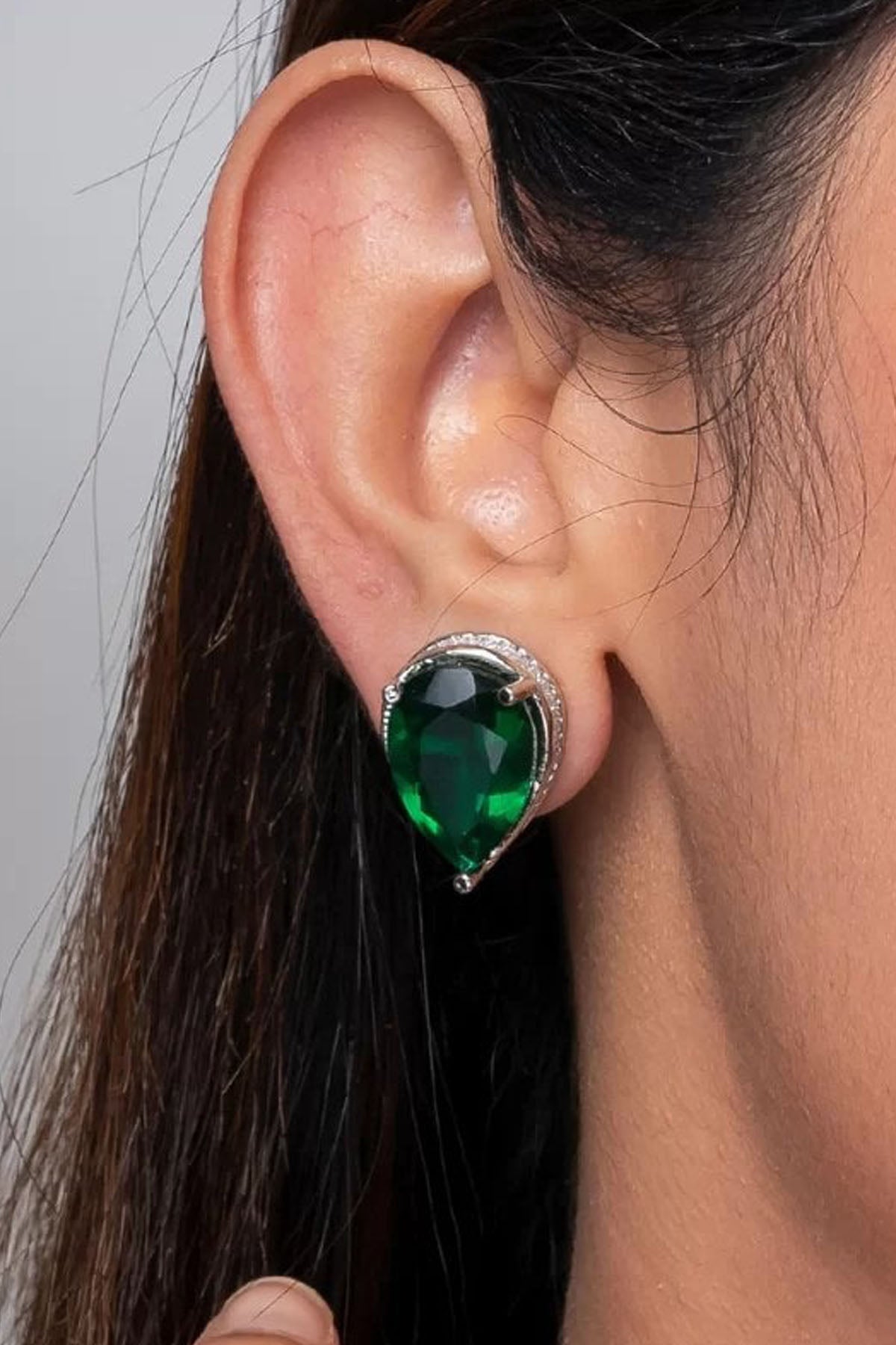 Green Diamond Leaf Shape Studs of Brand Putstyle Available online at ScrollnShops