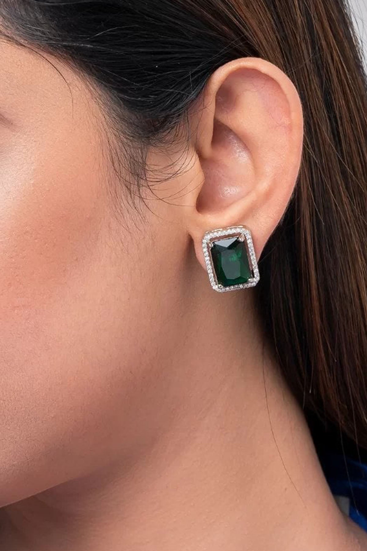 Green Rectangle Diamond Studs of Brand Putstyle Available online at ScrollnShops