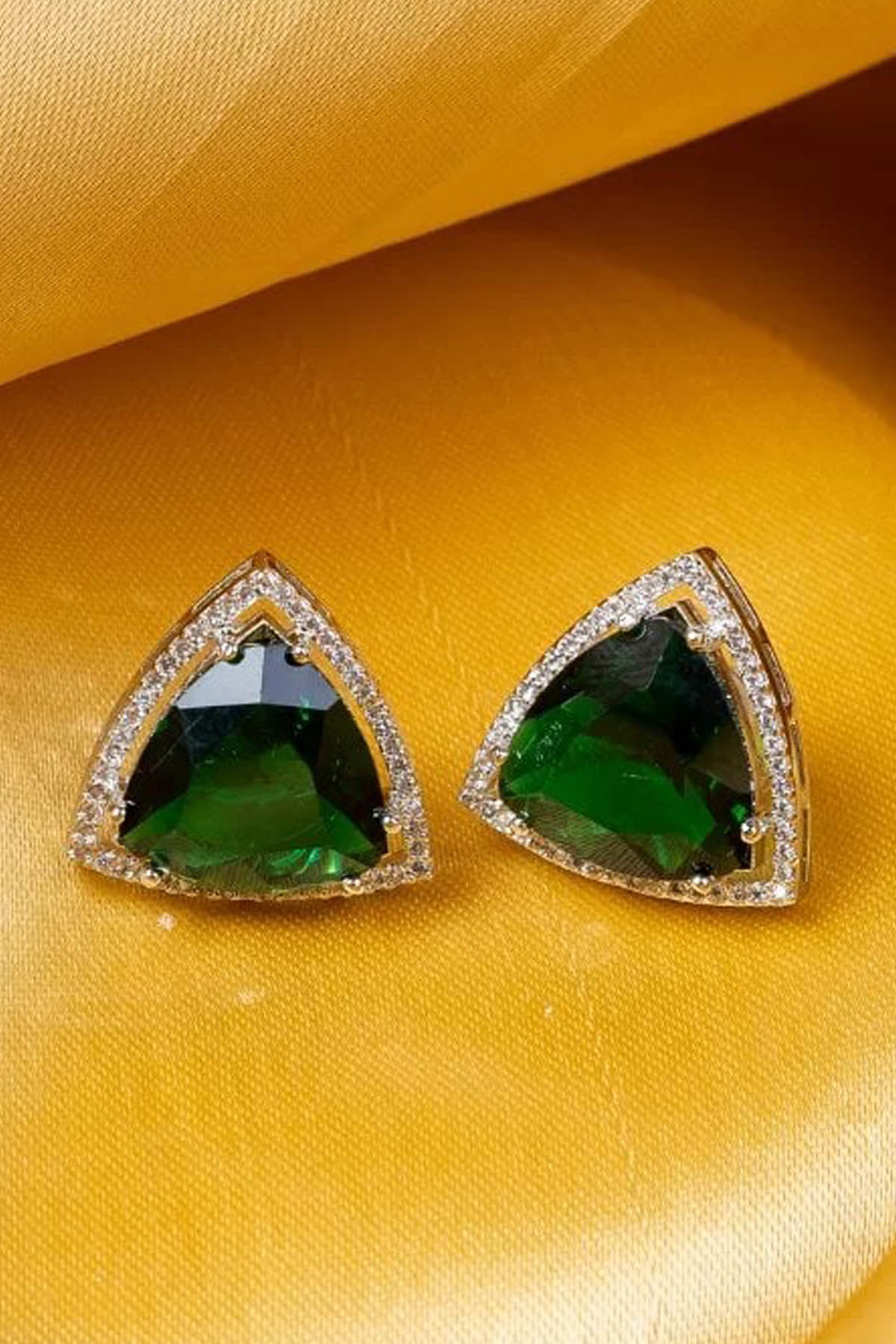 Green Triangle Diamond Studs of Brand Putstyle Available online at ScrollnShops