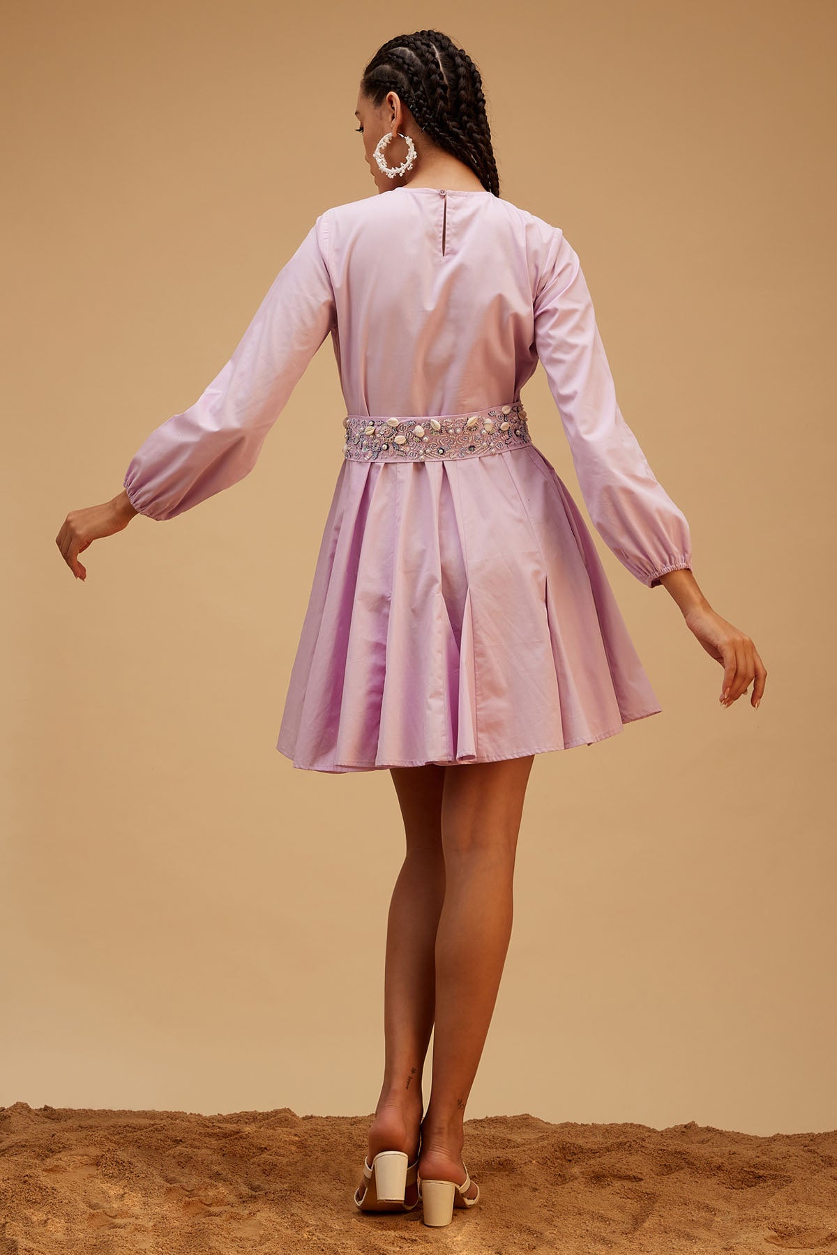 Lilac Cotton Belted Mini Dress