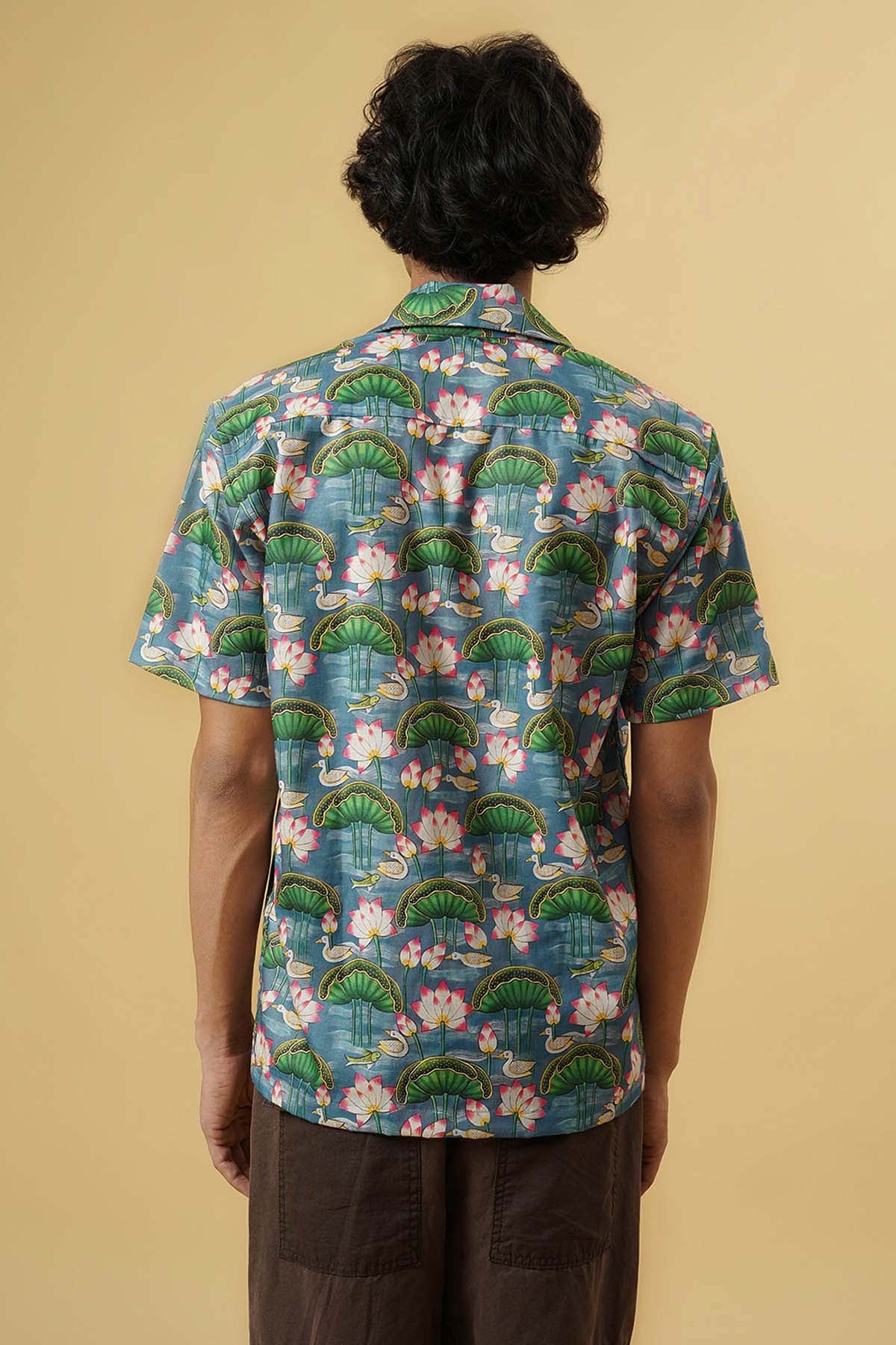 Lotus Print Embroidered Shirt