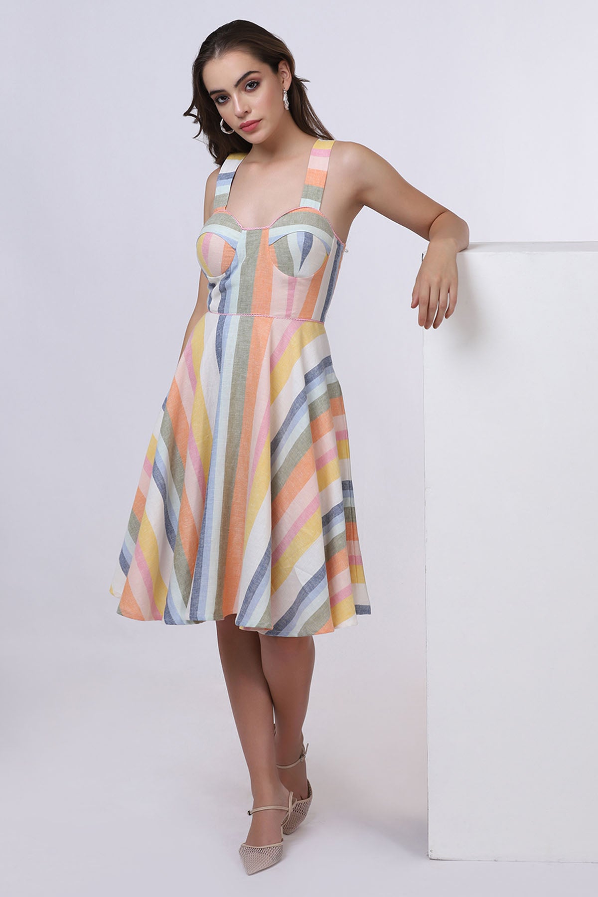 Multicolor Linen Striped Dress