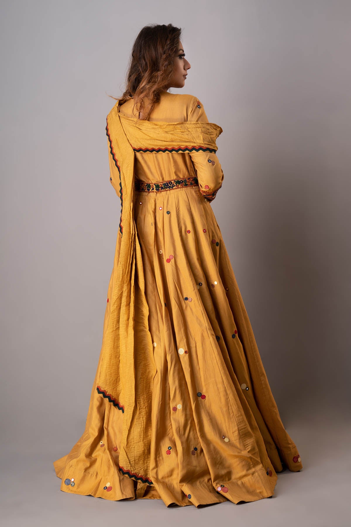 Mustard Embellished Drape Gown