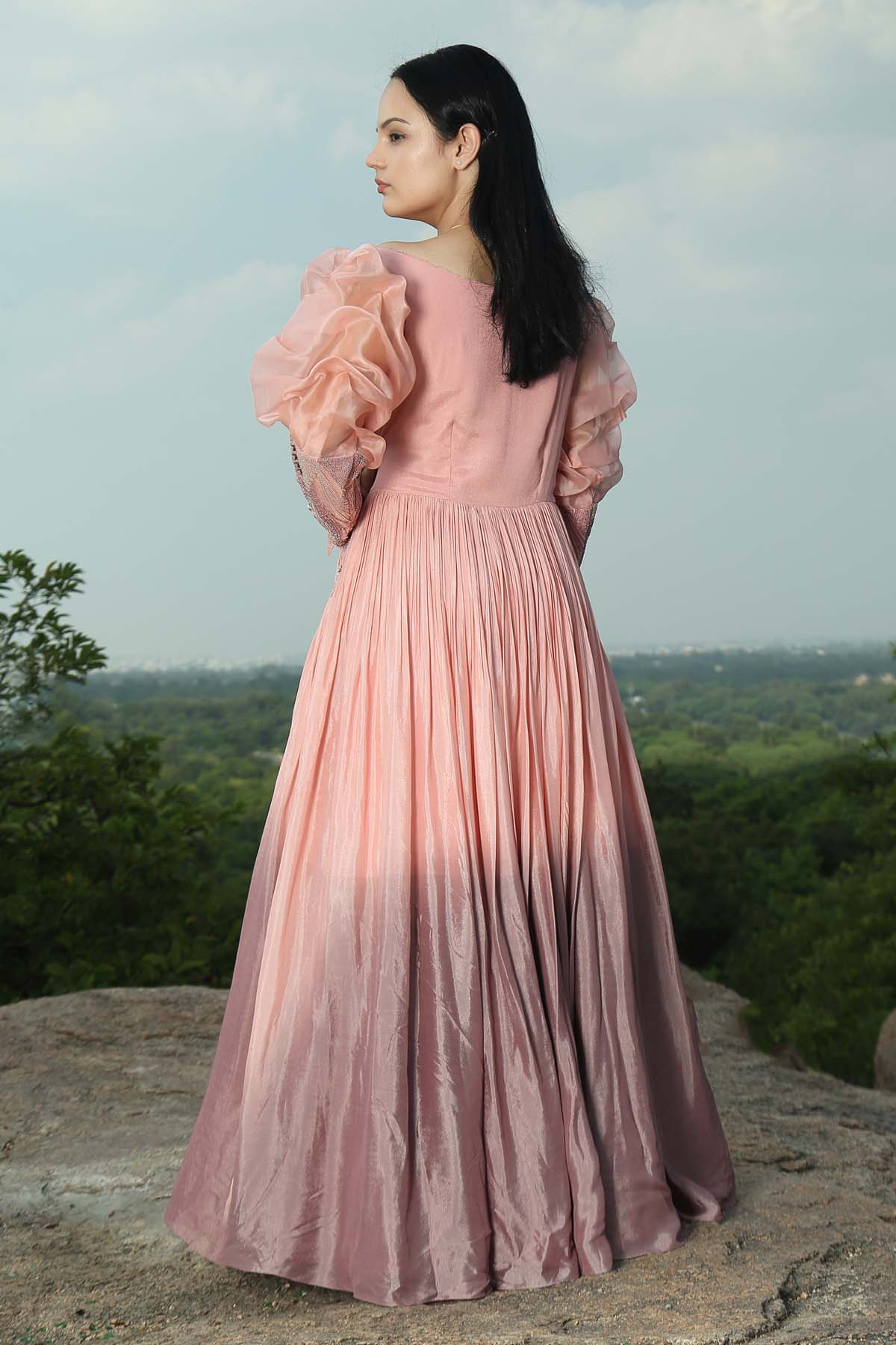Ombre Silk Gathered Gown