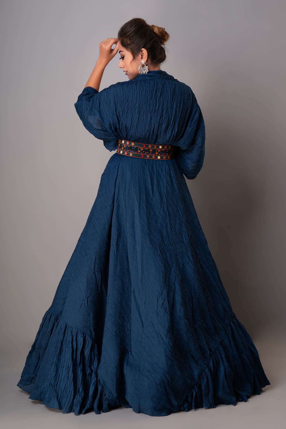 Prussian Blue Silk Drape Gown